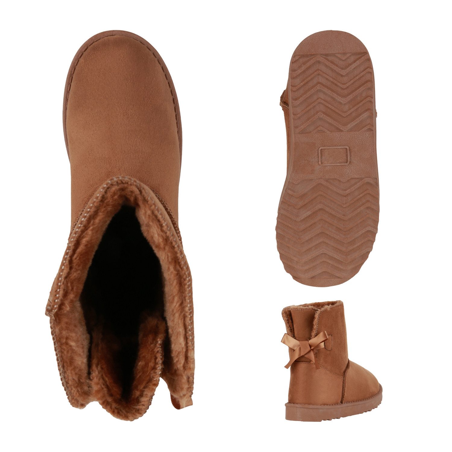 VAN HILL 824965 Schlupfboots Damen Stiefeletten Schlupfstiefel Warm Gefütterte Stiefel Schleife