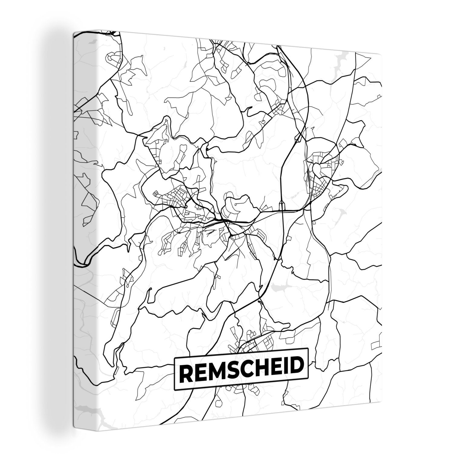 OneMillionCanvasses® Leinwandbild Remscheid - Karte - Stadtplan, (1 St), Leinwand Bilder für Wohnzimmer Schlafzimmer