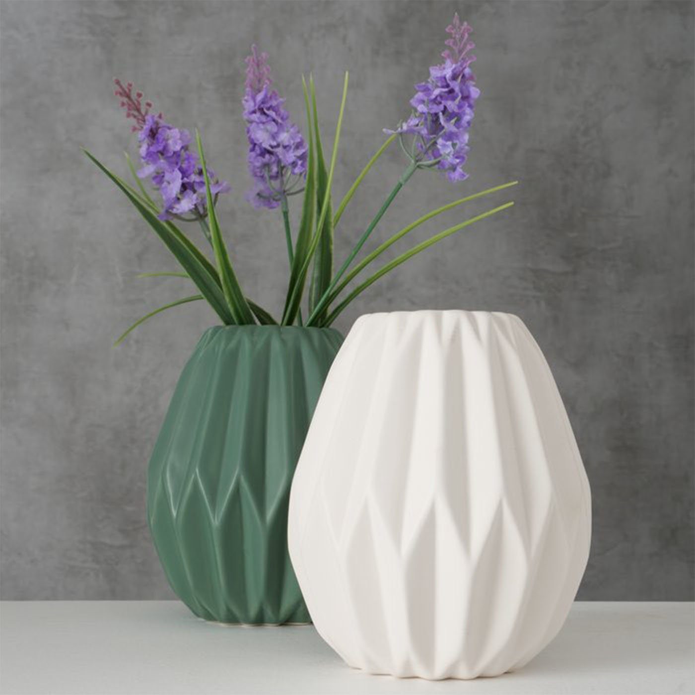 Vase Tischvase 2er aus Grün Keramik BOLTZE Set Deko Gemometrisches Matt Design