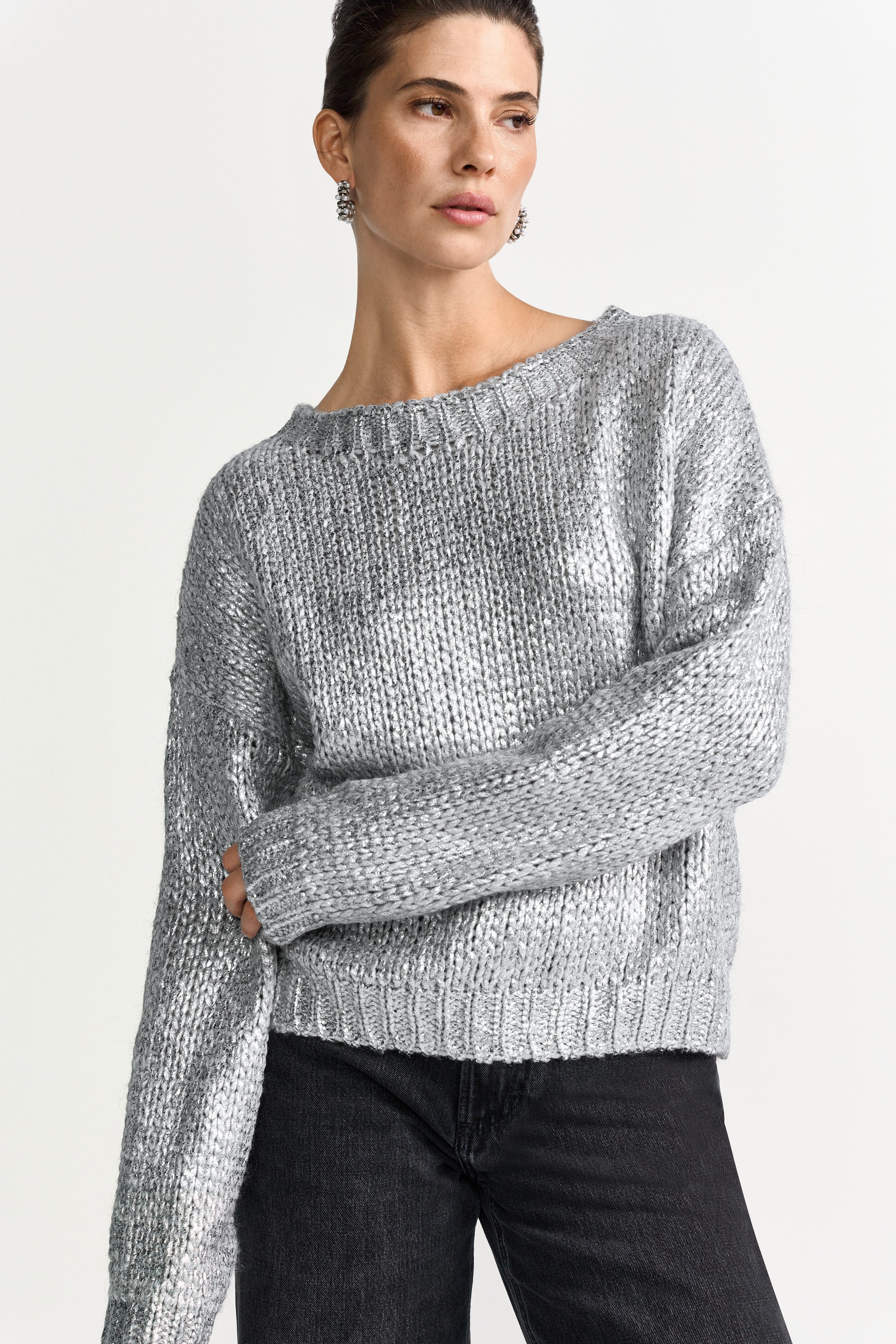 RICHROYAL Strickpullover in Metallic-Optic, kastiger Schnitt, günstig online kaufen