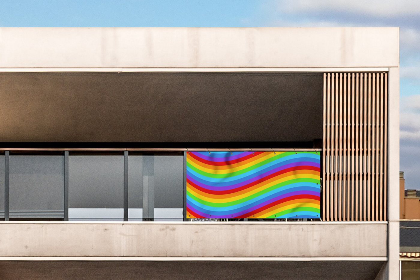 Thumbnail - MuchoWow Balkonsichtschutz Regenbogen - Farben - Linien - Wellen (1-St) Balkon Sichtschutz 90x200, Windschutz für Zaun P...