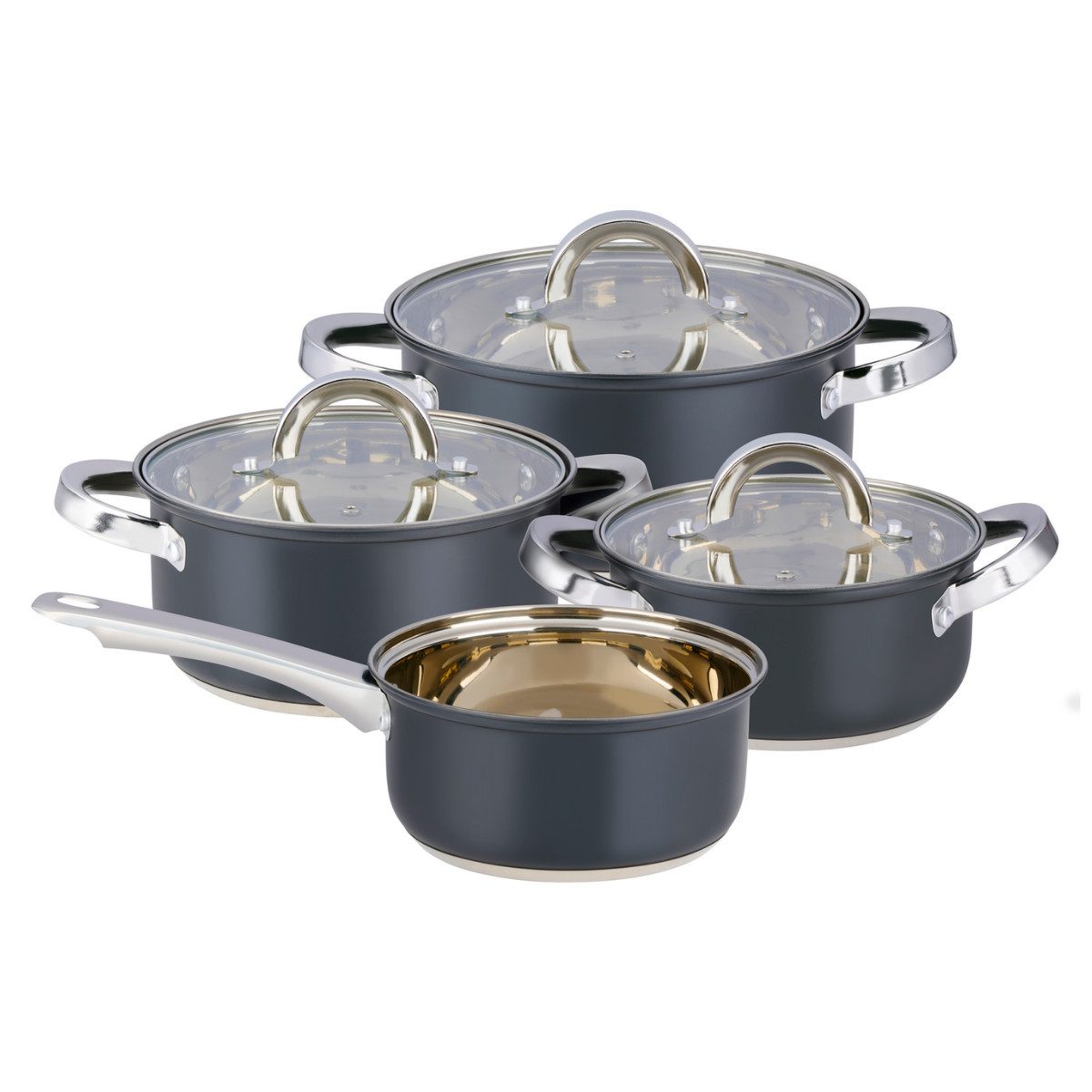 Alpina Topf-Set Alpina Pfannenset 7-teilig - Edelstahl Pfannenset mit Glasdeckel