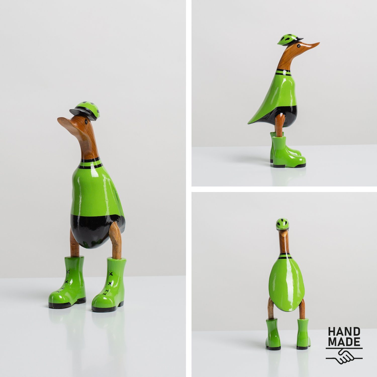 DomDeco Dekofigur Handgefertigte Deko-Figur Fahrrad Grün aus Holz "Ente-Sportler"