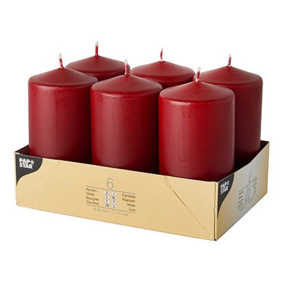 PAPSTAR GmbH Stumpenkerze 6 Stumpenkerzen 6x11,5cm - bordeaux