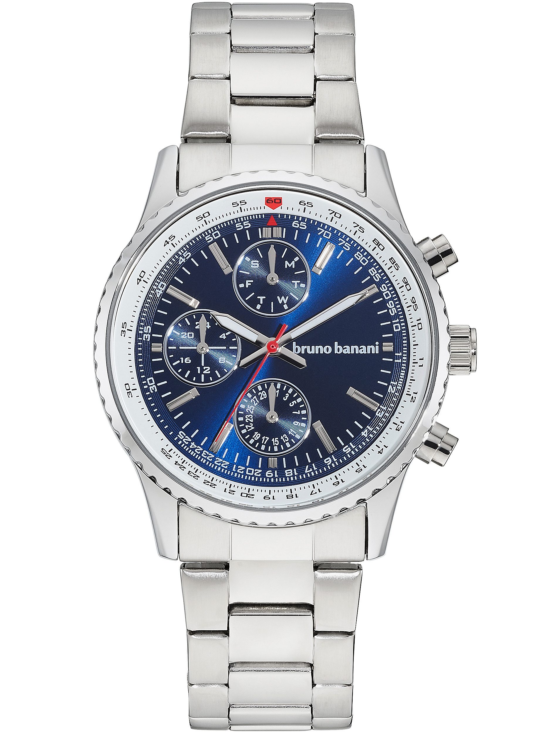 Bruno Banani Multifunktionsuhr Clubbing BAGA-20356-31M, Quarzuhr, Armbanduhr, Herrenuhr, Edelstahlarmband, analog, Tag