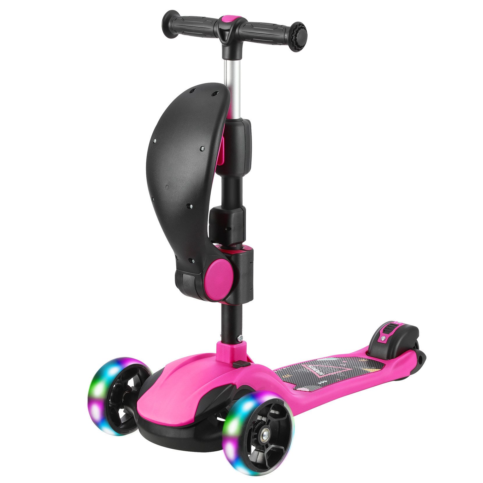 OUNUO Dreiradscooter Kinderroller mit Klappsitz, höhenverstellbar, mit LED, für 2 Jahre ab