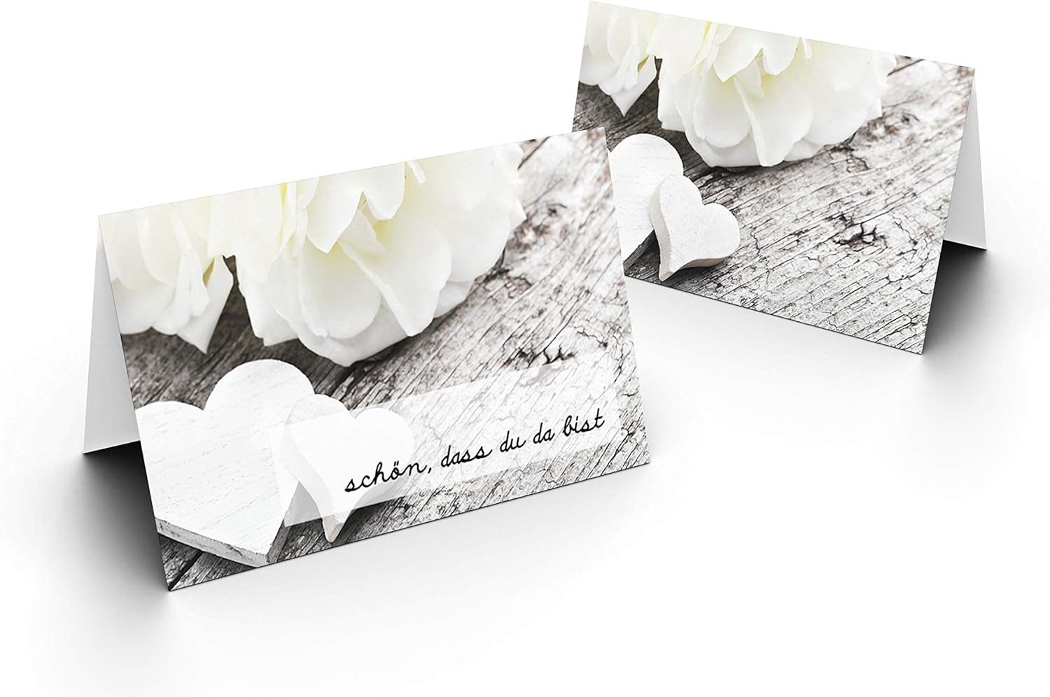Briefumschläge24Plus Papierdekoration Papierdekoration Platzkarte Herzen Weiß 50 Stück, Papier UV-Lack glänzend