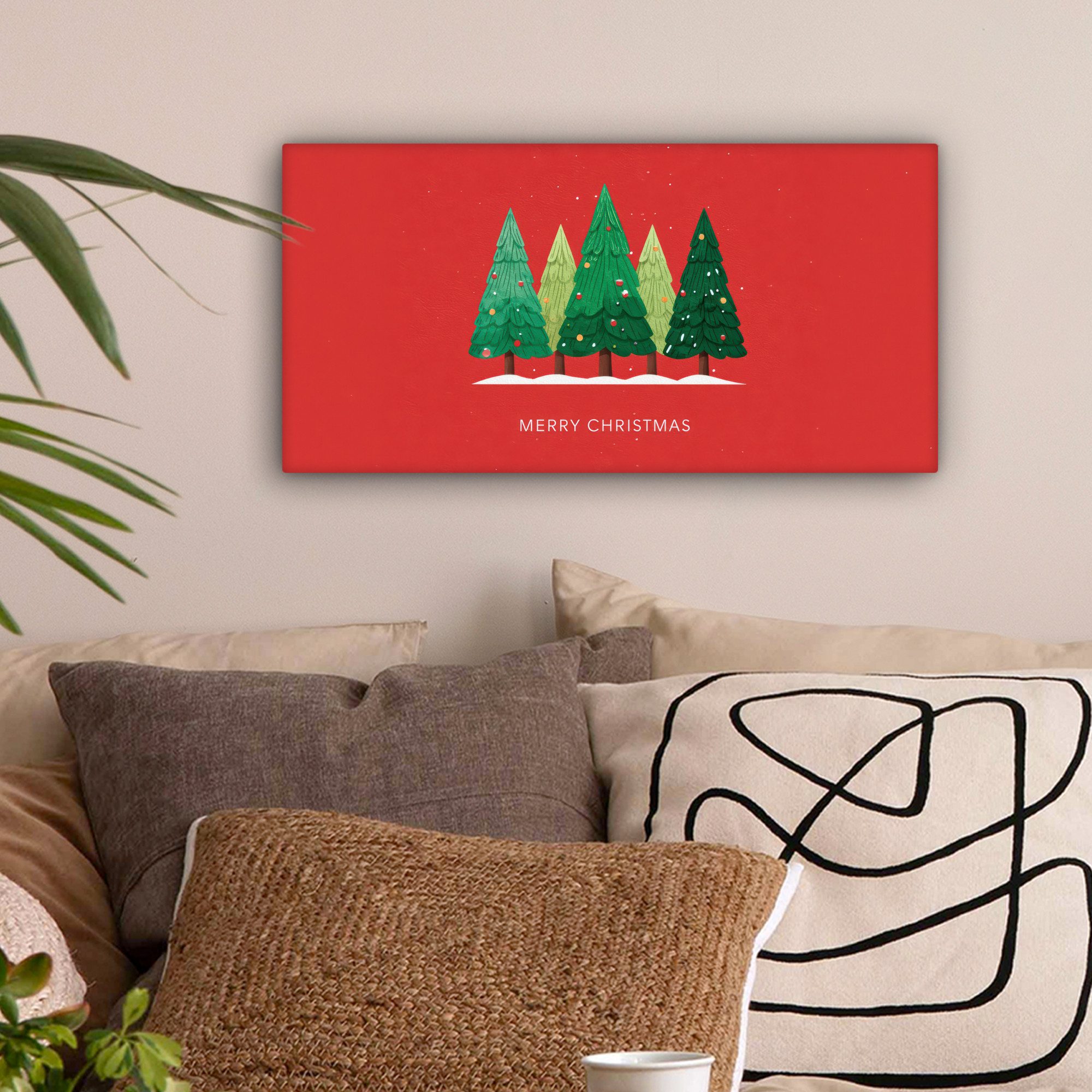 OneMillionCanvasses® Leinwandbild Panorama Minimalistisch - Weihnachtsbäume günstig online kaufen