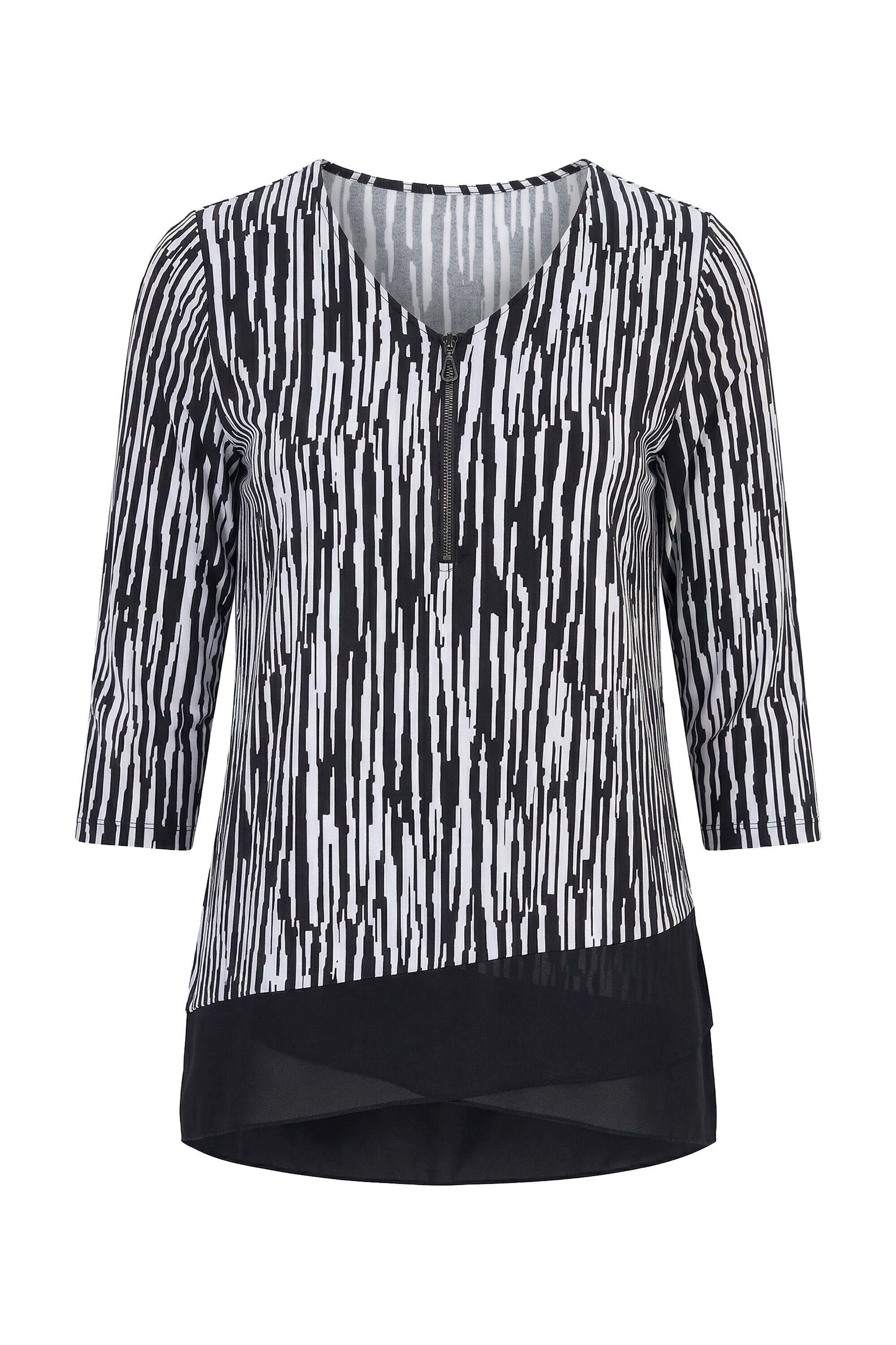 Ulla Popken T-Shirt Slinky-Shirt Streifen A-Linie V-Ausschnitt 3/4-Arm