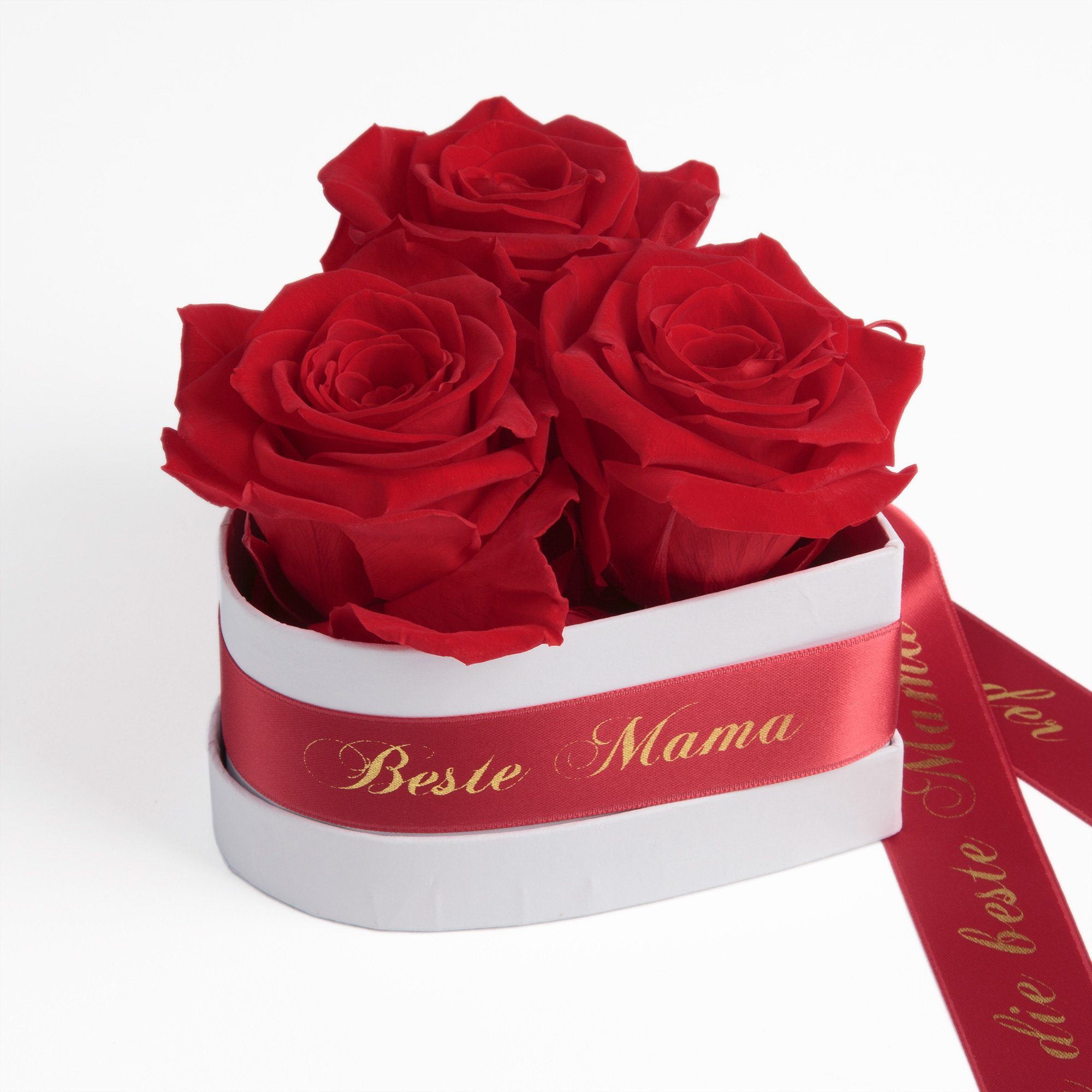 Rosen Rose, 3 Heidelberg, haltbar Beste 10 Welt SCHULZ für Herz die Mama Infinity der 3 Rot cm, ROSEMARIE Geschenk Kunstblume Rosenbox Jahre Höhe echte Blumen