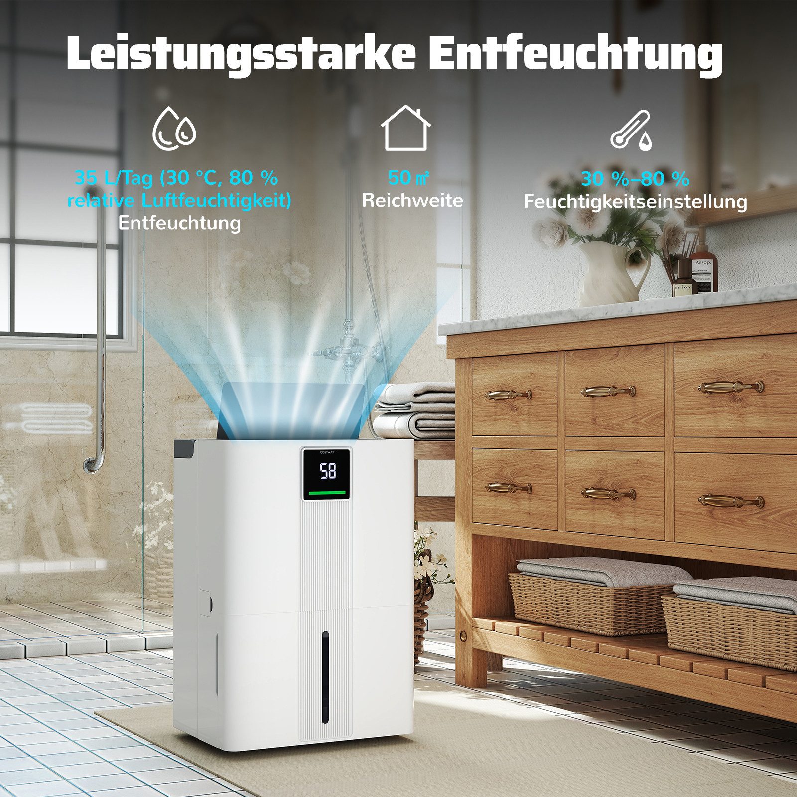COSTWAY Luftentfeuchter, für 150 m³ Räume, Entfeuchtung 35 l/Tag, Tank 5,5 günstig online kaufen