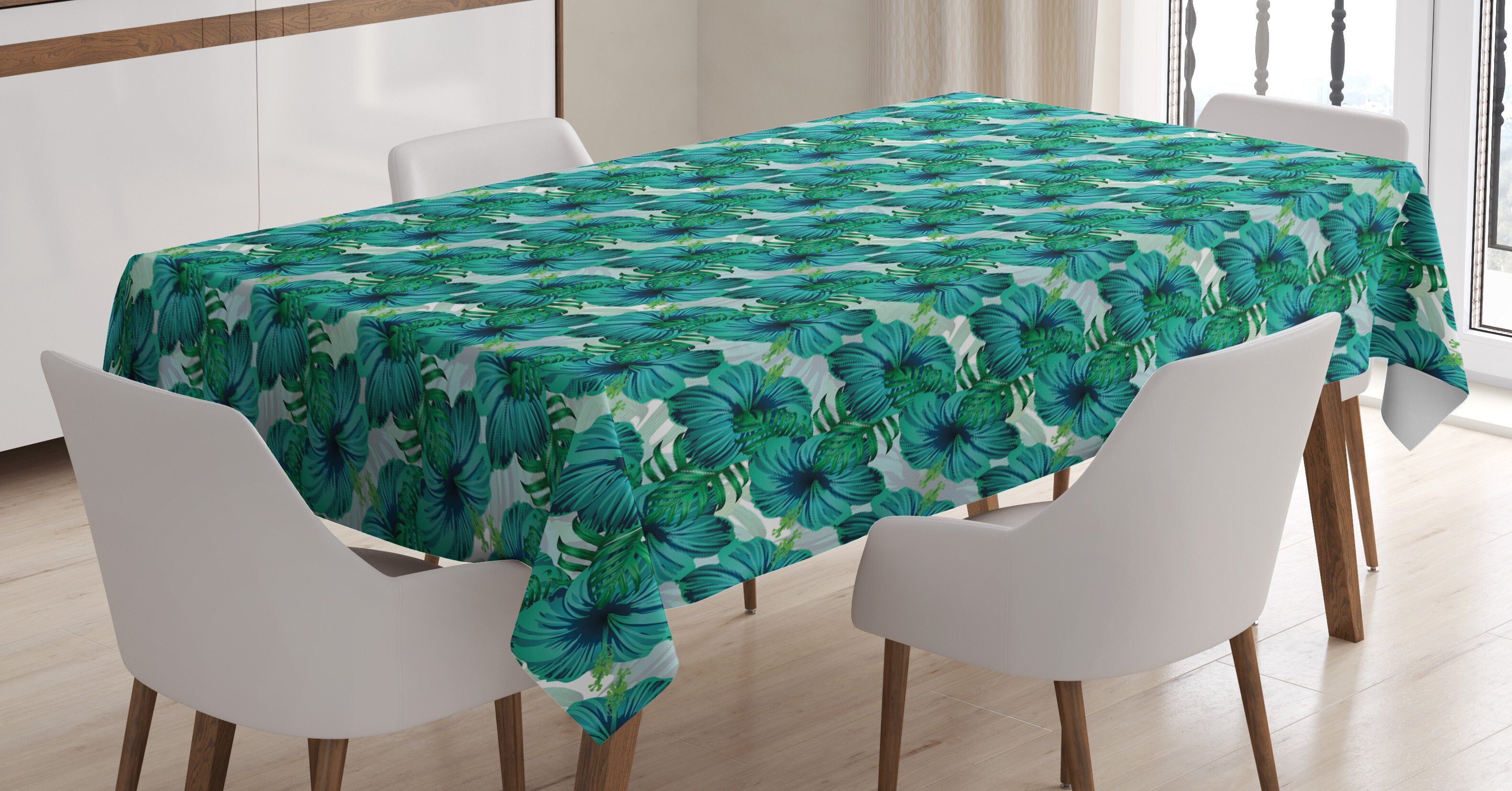 Sommer-Blätter Hibiscus Bereich Tischdecke Außen Klare geeignet Waschbar Farbfest Farben, Für Exotisch Abakuhaus Aloha den
