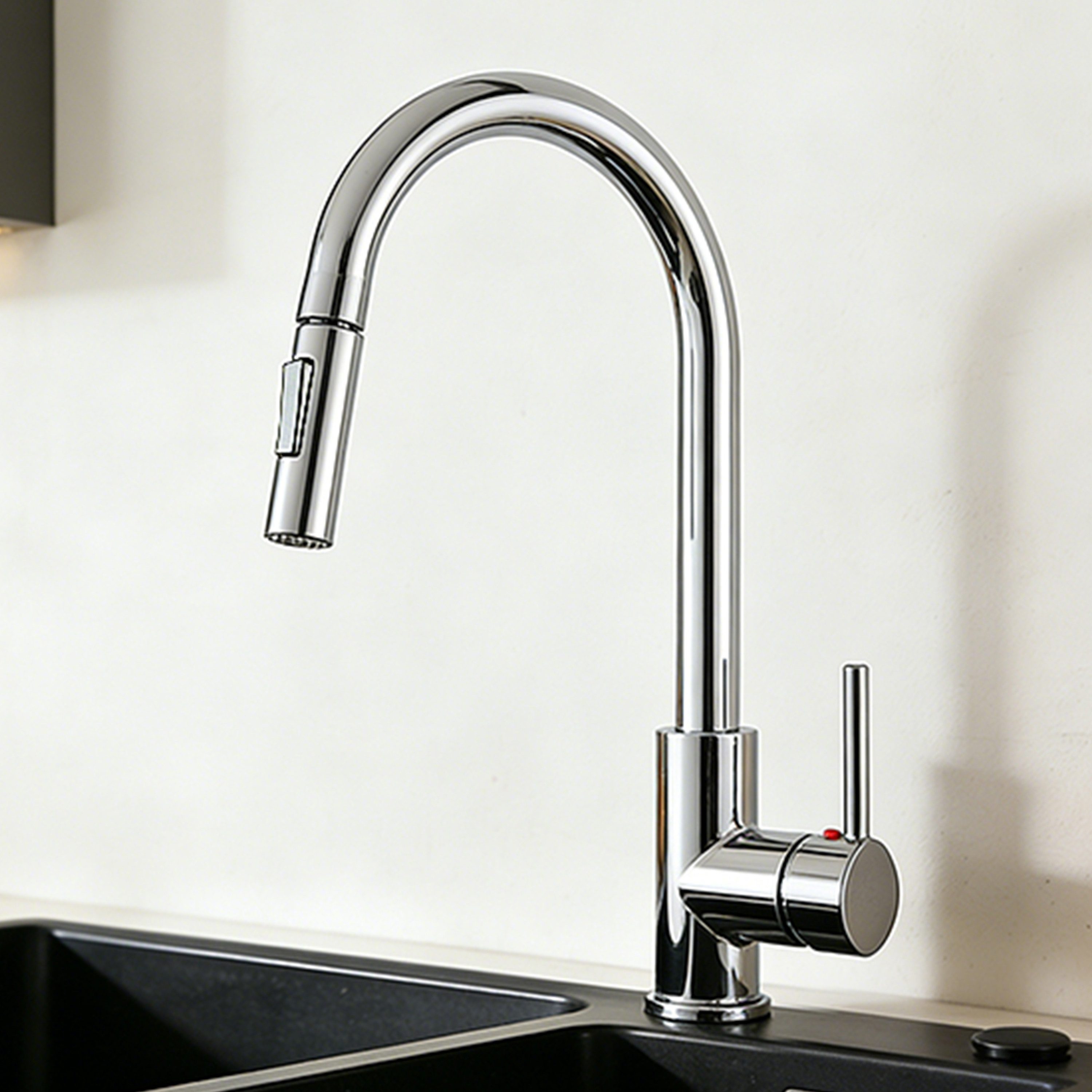 AICA Küchenarmatur Wasserhahn Küche, Massivmessing, ausziehbare Brause, 360° drehbar Zinklegierung, Hochdruck, 2 Sprühfunktionen, Einhand