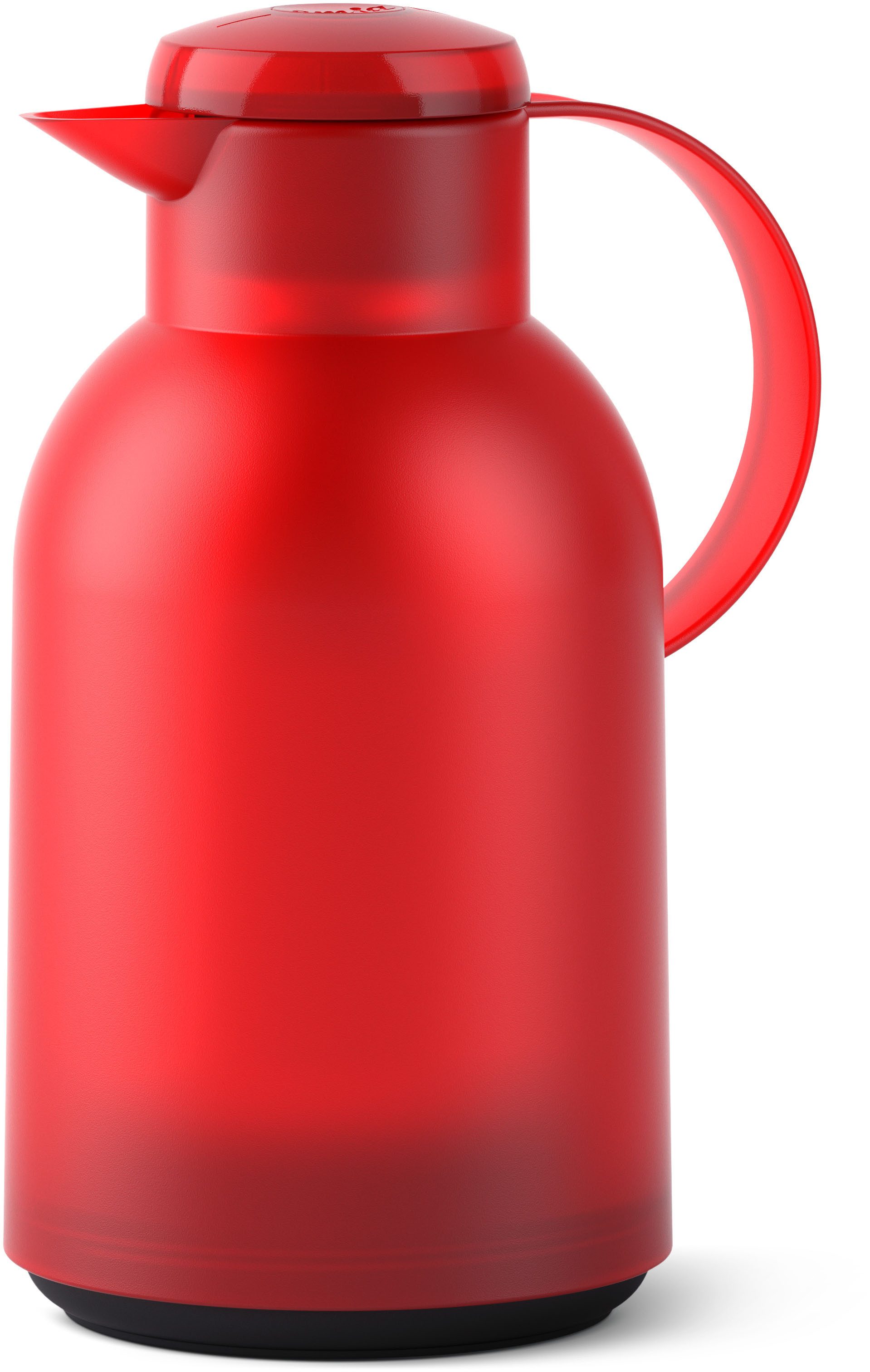 Emsa Isolierkanne Samba, 1,5 l, XXL-Modell, zeitloses Design, einfacher Knopfdruck, 24h kalt, 12h warm