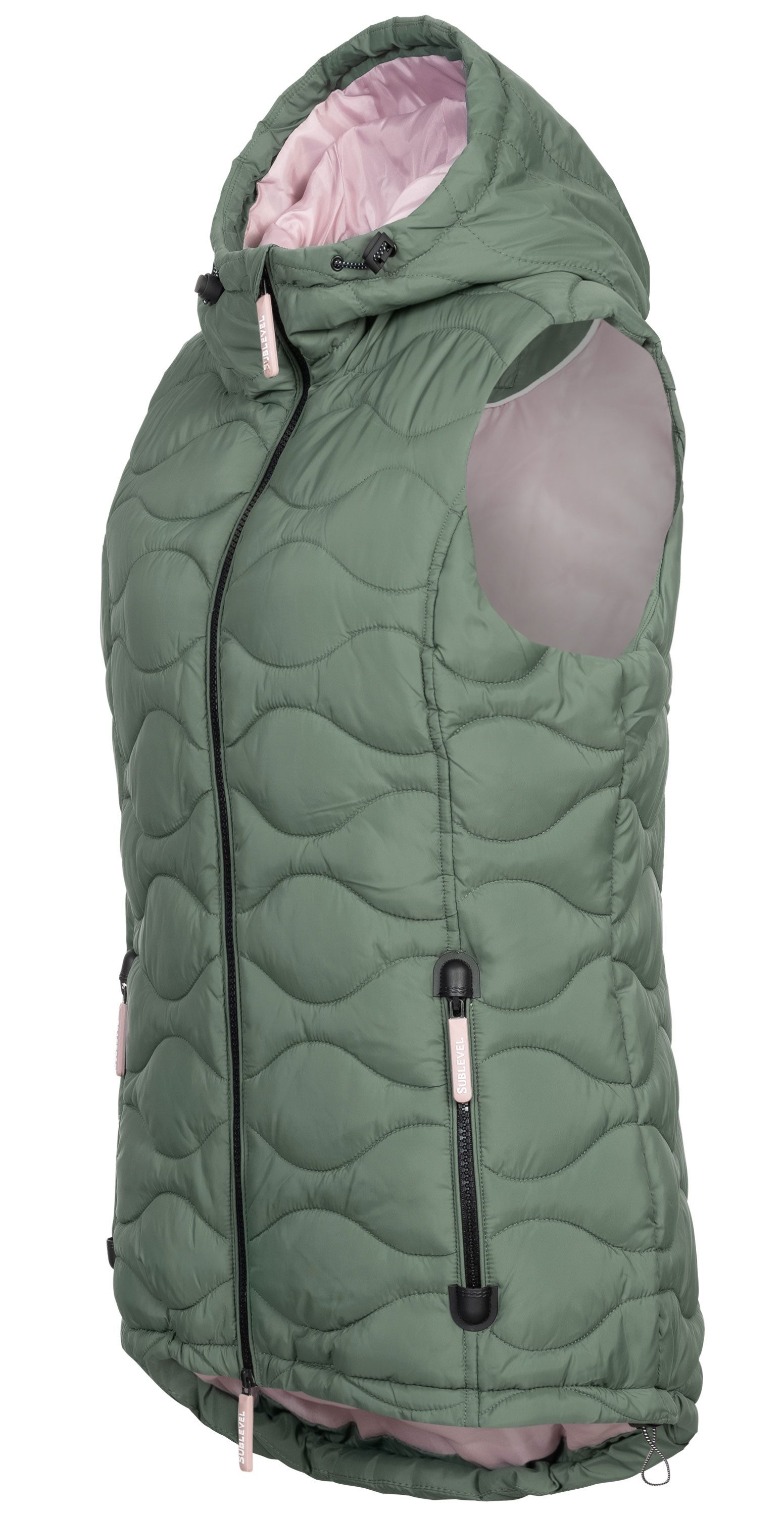 SUBLEVEL Steppweste Damen mit Kapuze Waistcoat Bodywarmer Waistcoat kurze Winter Weste