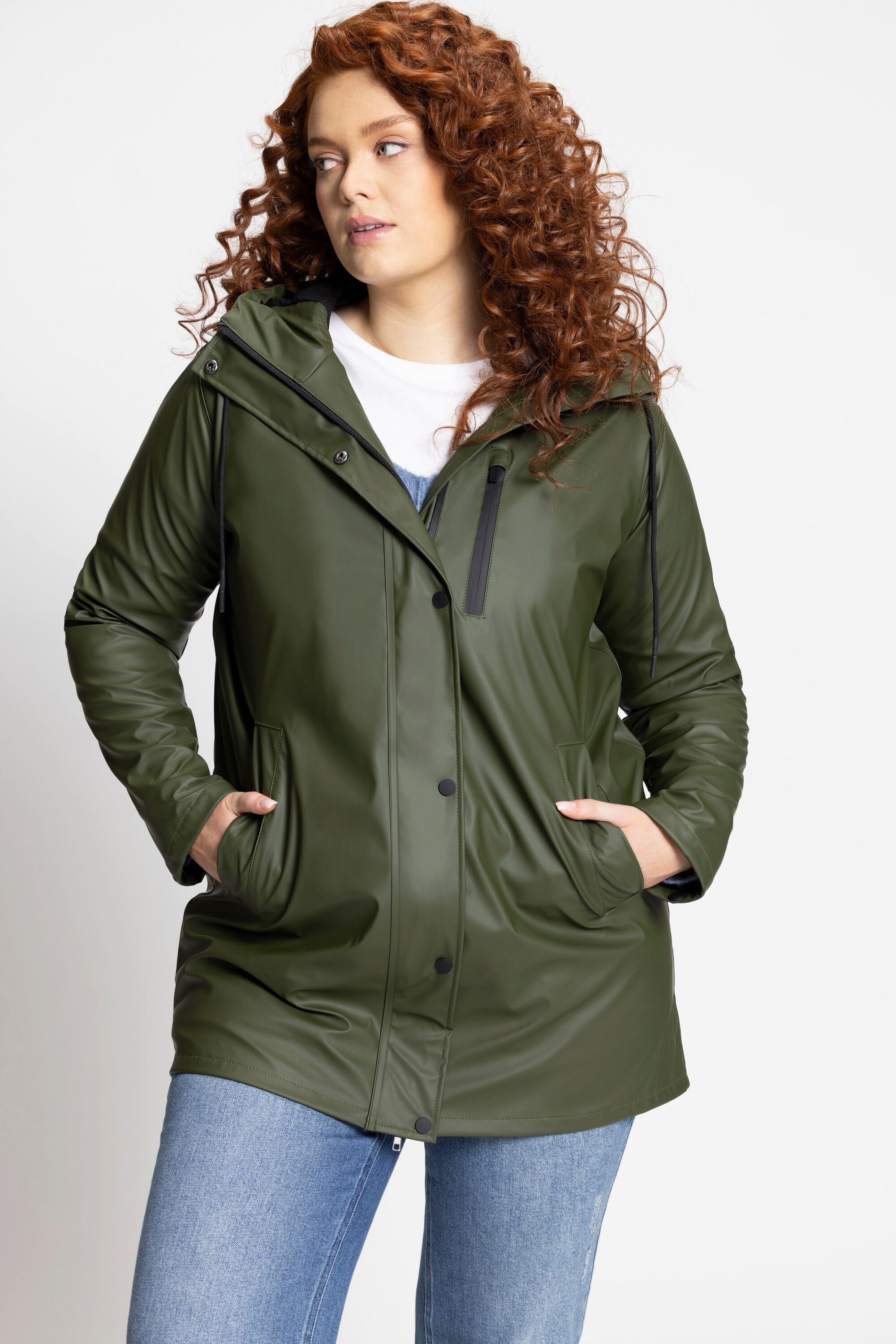 Kapuze Popken Regenjacke Schwarzfutter Funktionsjacke HYPRAR oliv wasserdicht Ulla