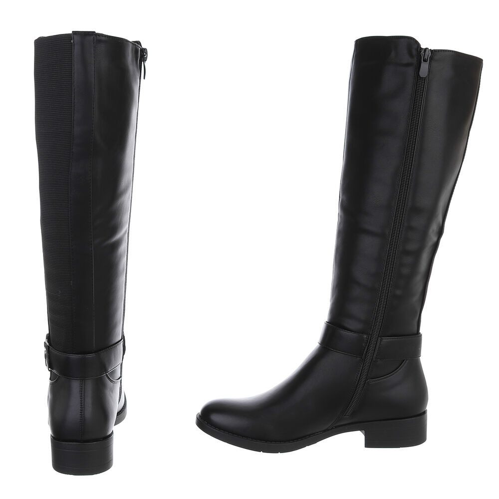 Ital-Design Elegante Stiefel mit Riemen für Damen – Herbst-/Wintersaison Stiefel (90110008) Blockabsatz Flache Stiefel in Schwarz