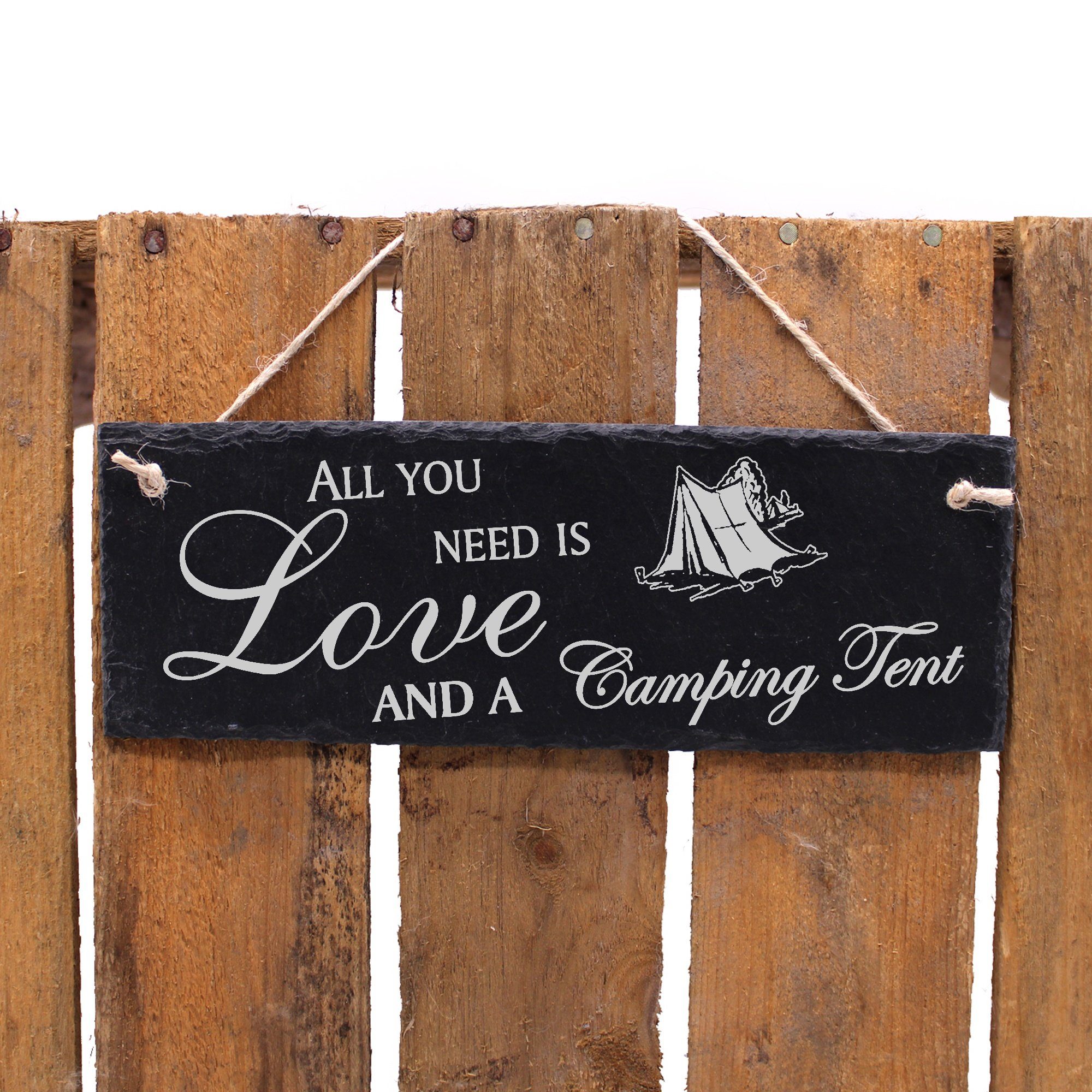 Dekolando Hängedekoration Campingzelt All you Camping is and Tent need 22x8cm a Love