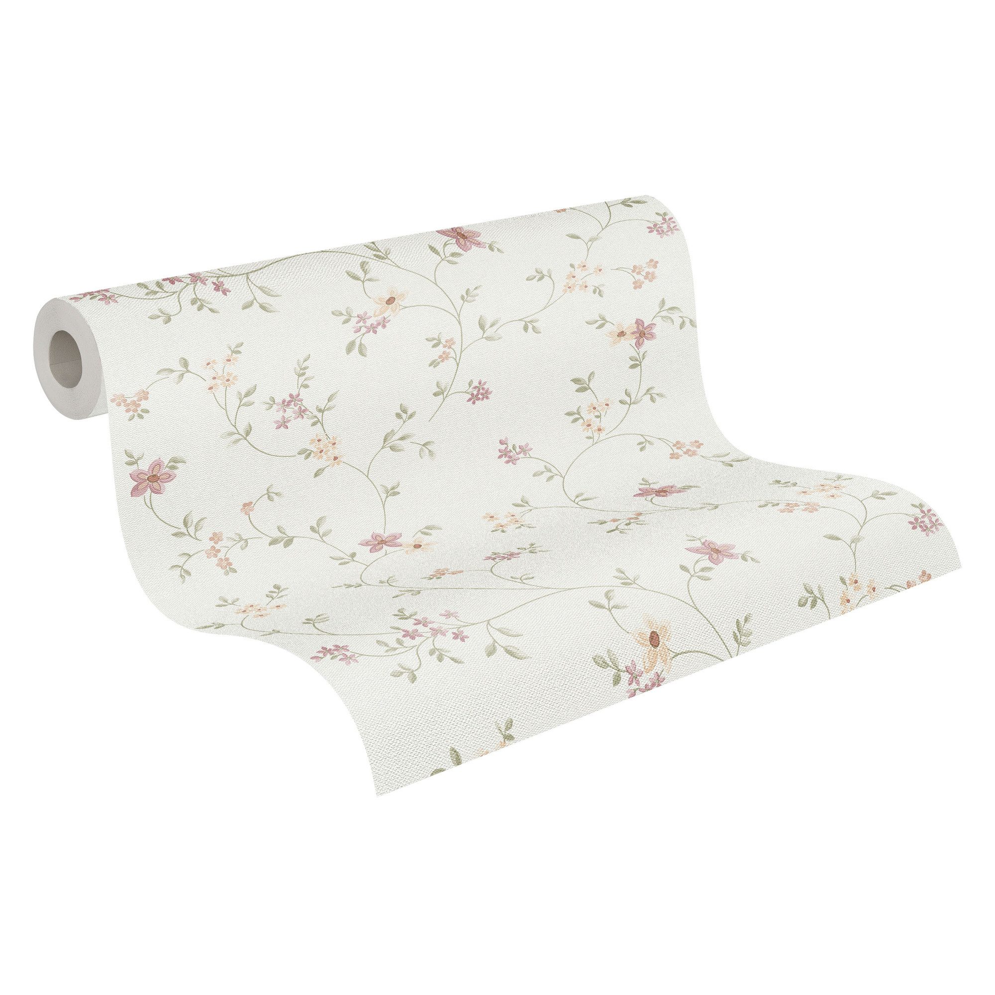 Livingwalls Tapete Blumenmuster Creme-Beige Grün Rosa und Orange 53 cm x 10 günstig online kaufen