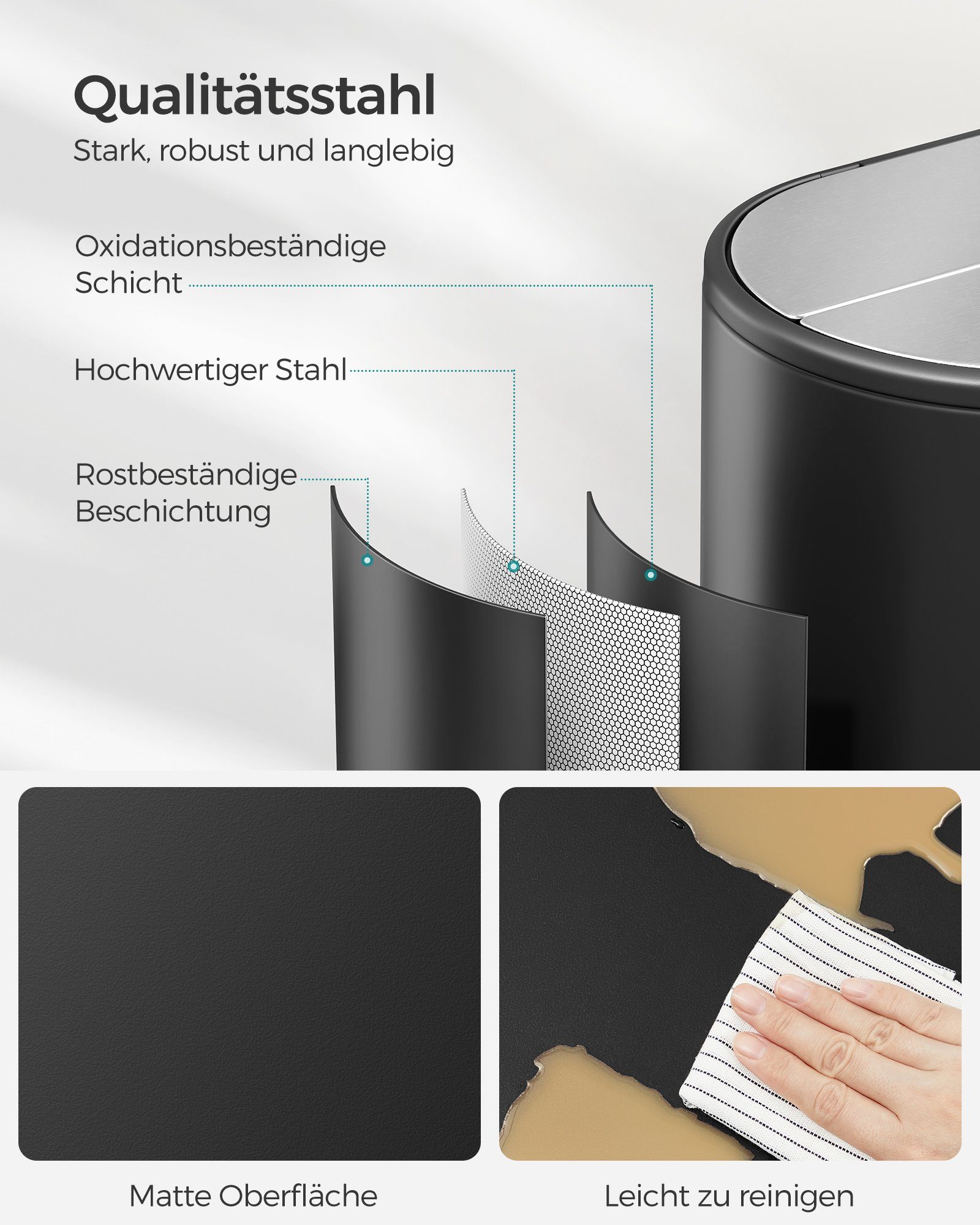 SONGMICS Mülleimer, Küche, Mülltrennsystem 2 Fächer, 30 L und 20 L