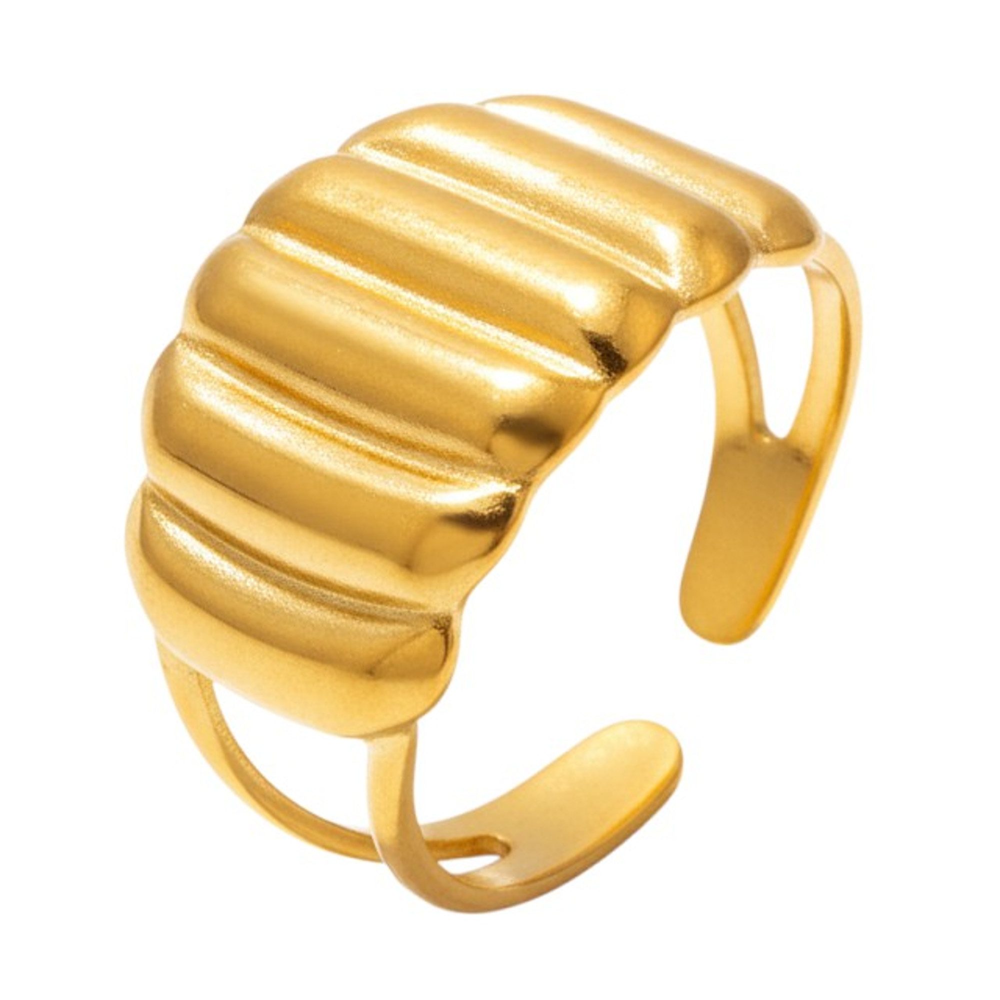 KARMA Fingerring Damenring Statement Ring groß Gold od. Silber Edelstahl (Frauen Fingerring vergoldet, Damenschmuck Damen Geschenk), hypoallergen wasserfest verstellbar modern