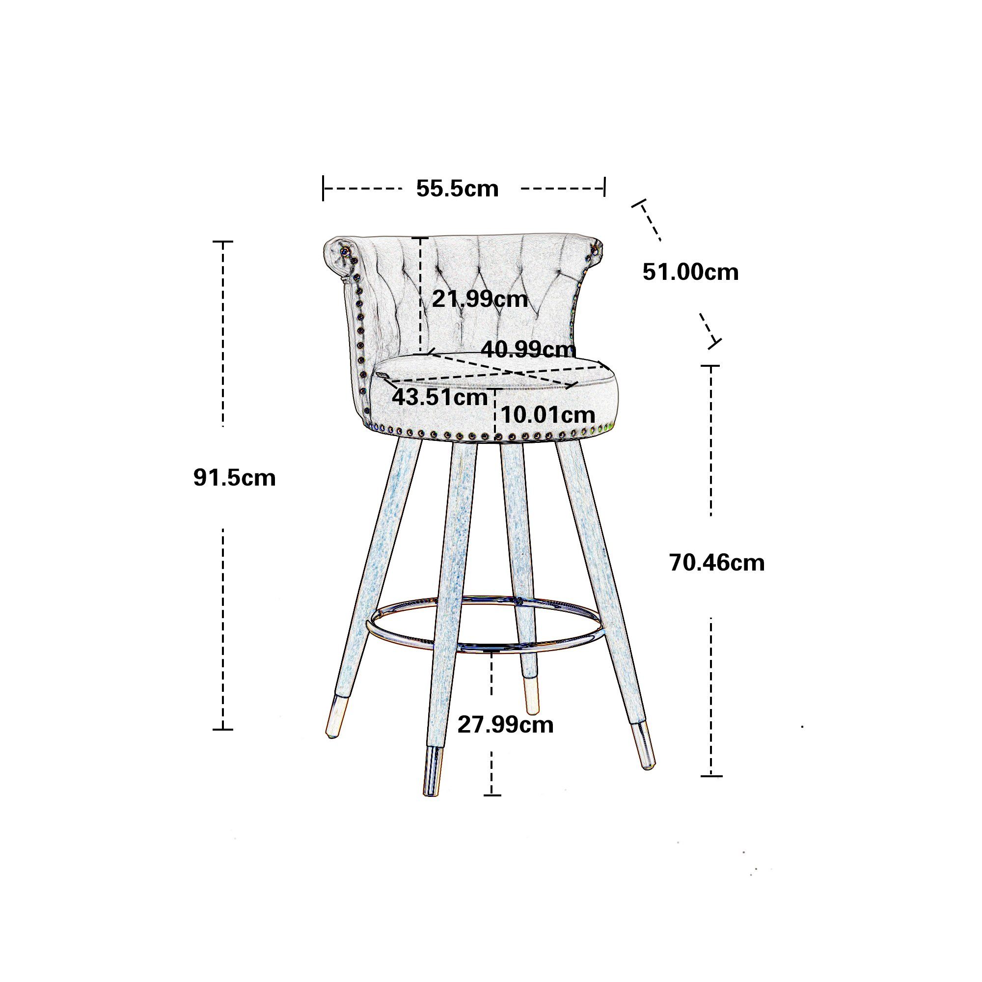 Barstühle festen 360 mit drehbar Höhe Drehhocker und Grad von Rückenlehne Fußstütze), einer REDOM (mit Tresenhocker,360 Elfenbeinweiß Grad Barhocker