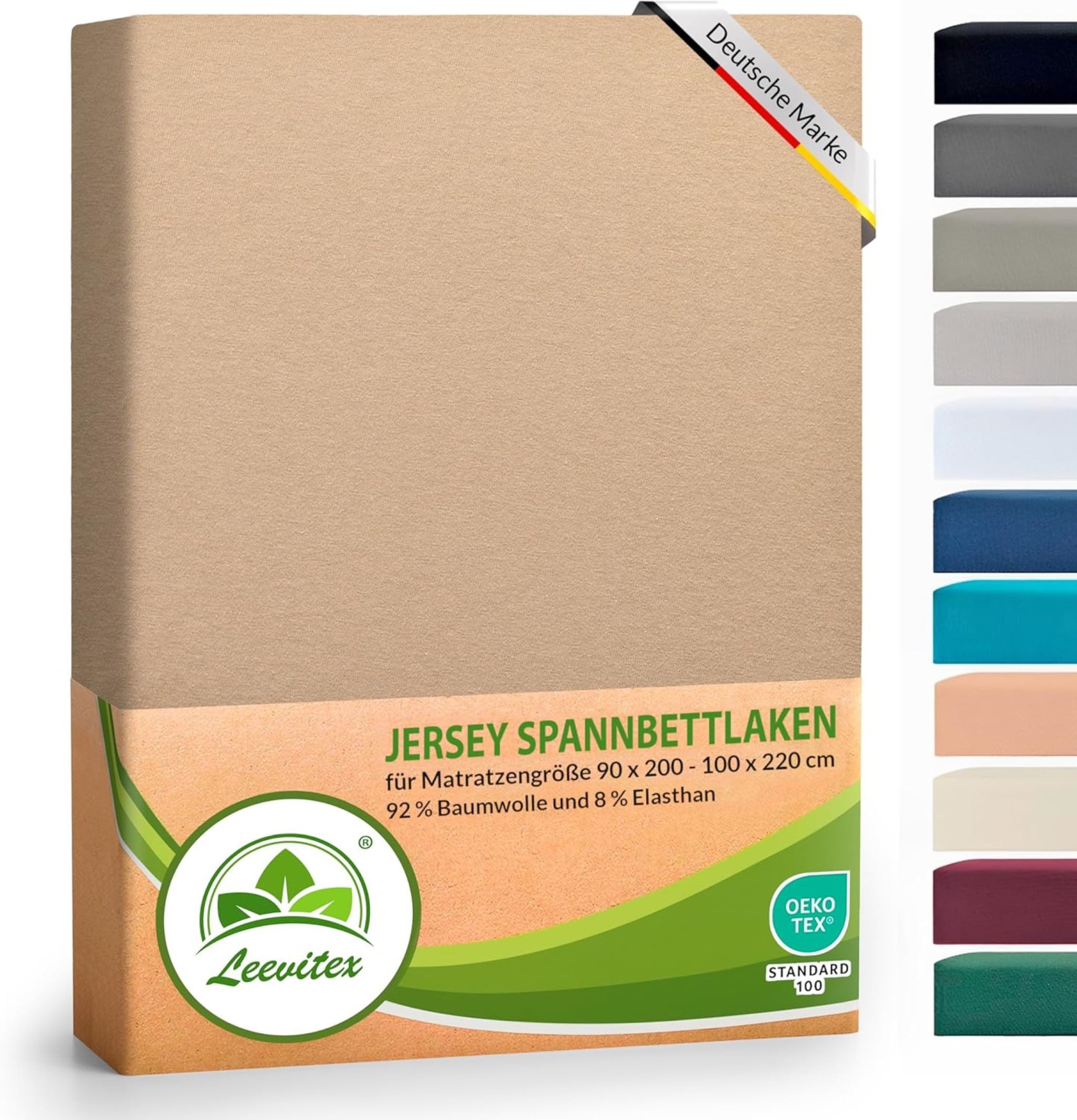 leevitex® Spannbettlaken Luxus, verschiedene Größen, Stoffgewicht 250 g/m², 40 cm Steghöhe, Jersey-Elasthan, Gummizug: rundum, (1 Stück), OEKO-TEX® Standard 100 Zertifikatsnummer 10.HTR.85321 zertifiziert