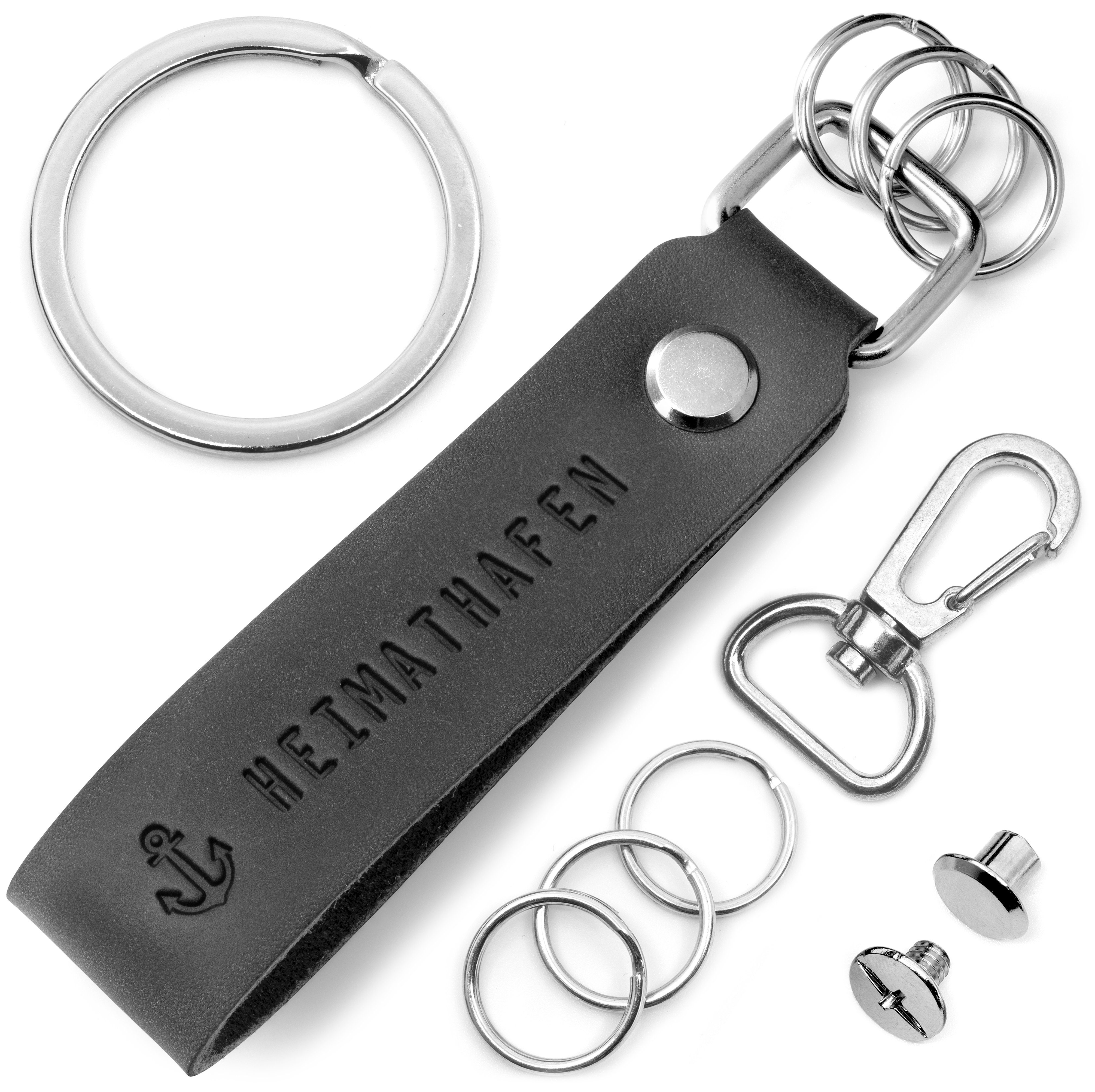 Schlüsselanhänger Leder Anhänger mit wechselbarem Schlüsselring - Gravur "Heimathafen"