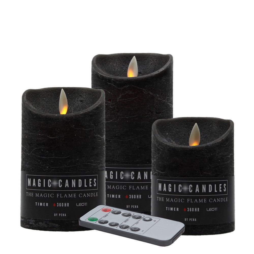BY PEHA LED-Kerze MB-20234 3er LED Echtwachskerze anthrazit FB Timer Dimmer Flackermodus