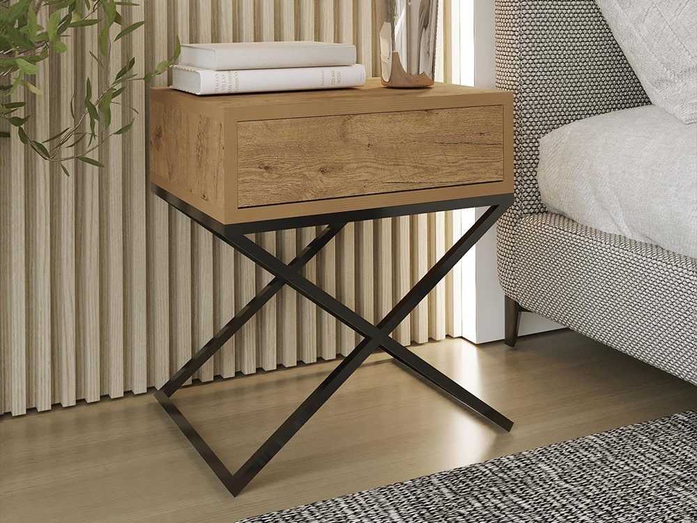 Beautysofa Nachttisch Max (inkl. Schublade, x-förmigen Metallgestell, 45 x 50 x 35 cm (B x H x T), kleine Tisch im modernes Deisgn für Schlafzimmer