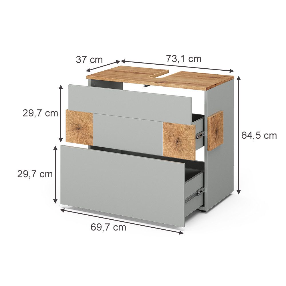 Vicco Waschbeckenunterschrank Eden, Grau/Artisan, 70 x 64.5 cm mit 2 Schubladen (1-St)