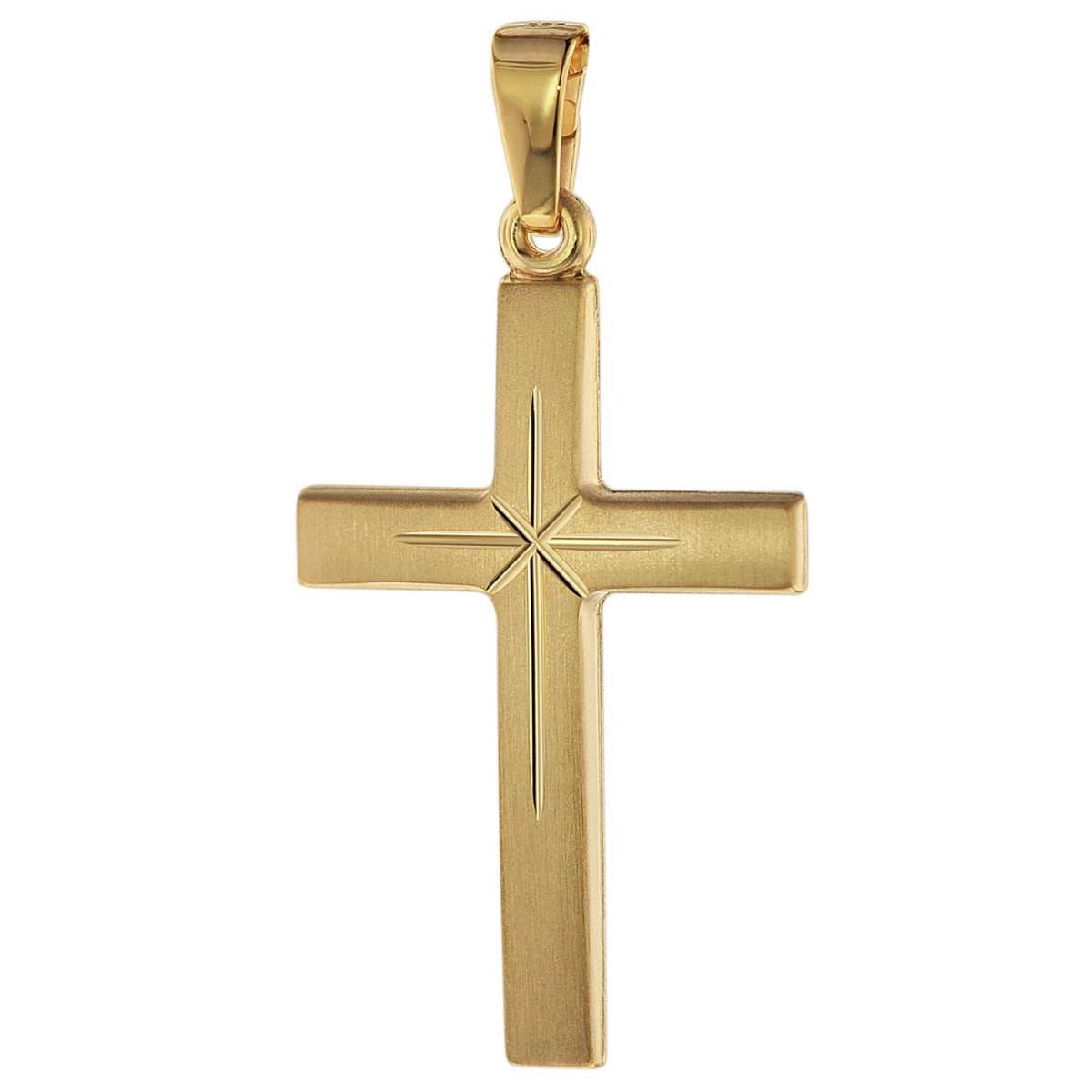 trendor Kreuzanhänger 75281, Kreuz-Anhänger Gold 585 (14 Karat) 24 mm