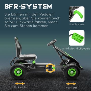 HOMCOM Go-Kart Kettcar Tretauto mit Gummireifen, für Kinder ab 5 Jahren, Grün+Schwarz, 121L x 58B x 61H cm