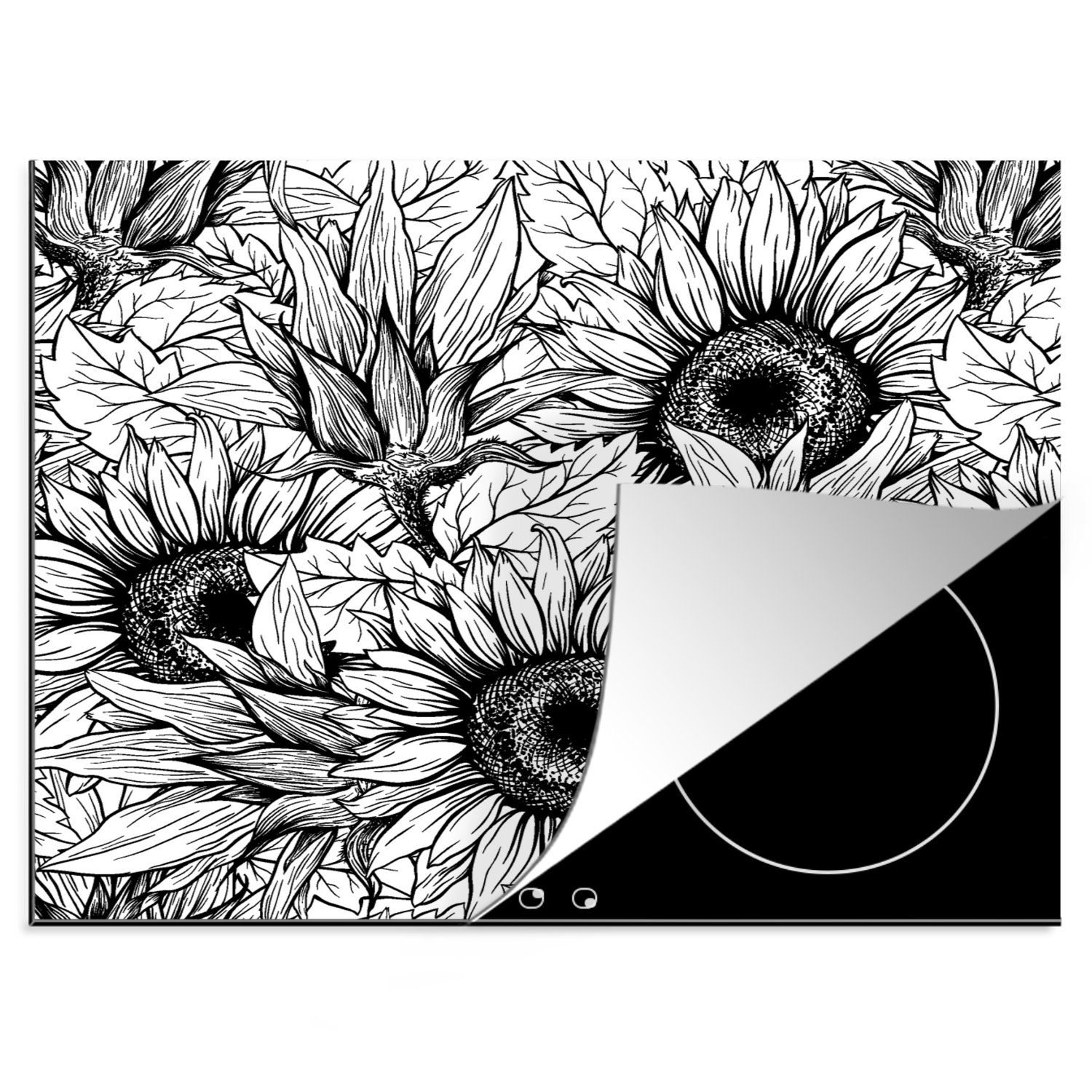 MuchoWow Herdblende-/Abdeckplatte Blumen - Sonnenblume - Muster, Vinyl, (1 tlg), 60x52 cm, Mobile Arbeitsfläche nutzbar, Ceranfeldabdeckung