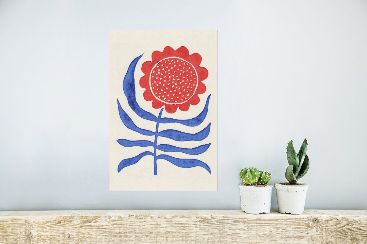 Blau, Rahmen Wandposter St), - Pflanze Wandbild, Blume (1 Wohnzimmer, Poster Ohne MuchoWow - - für Rot Poster,