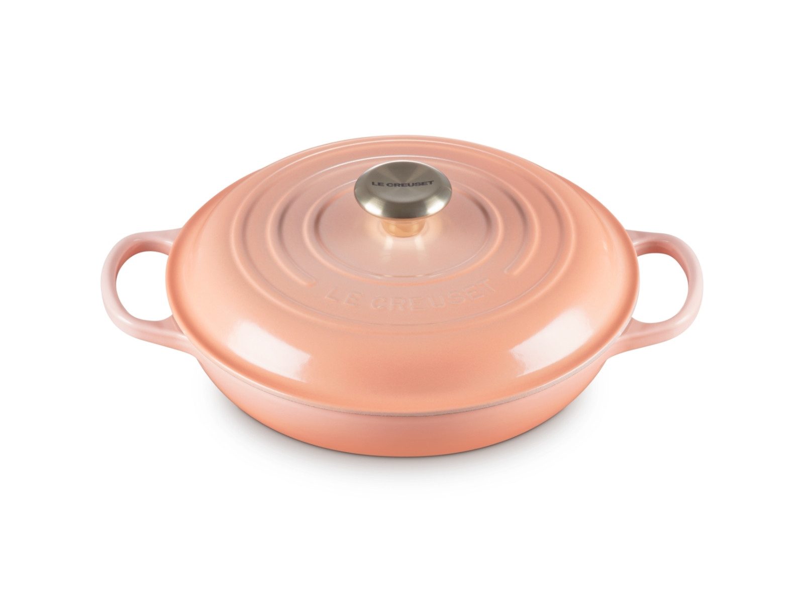 LE CREUSET Kochtopf Gourmet-Profitopf Signature rund mit Goldknopf pêche 26cm, Emailliertes Gusseisen