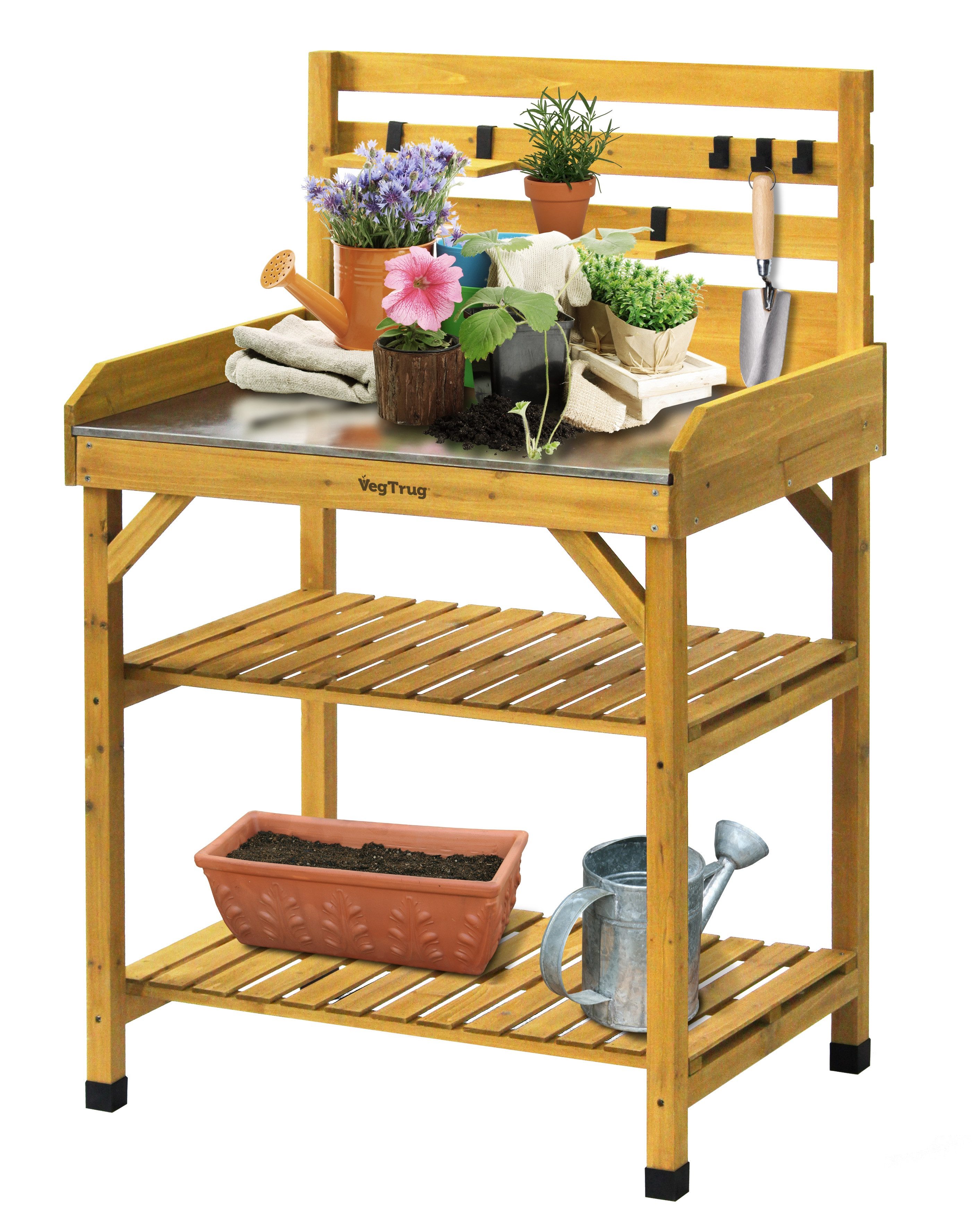 VegTrug Pflanztisch VegTrug® für Gartenarbeit, Rückenschonendes Arbeiten - mit Hakenleiste - 81x56x125 cm