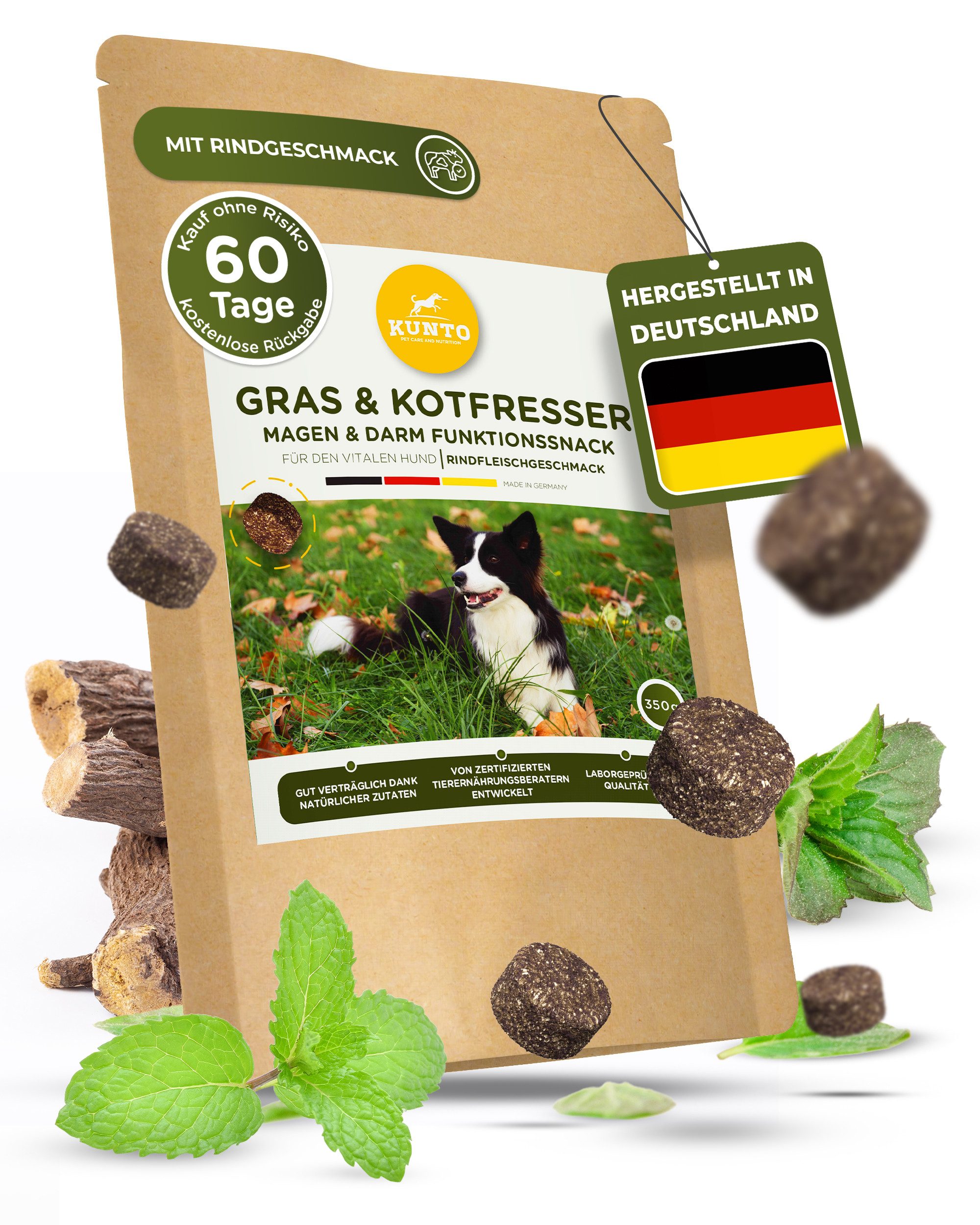 KUNTO Gras- und Kotfresser Drops für Hunde zum Magenschutz, 1St., entwickelt und hergestellt in Deutschland