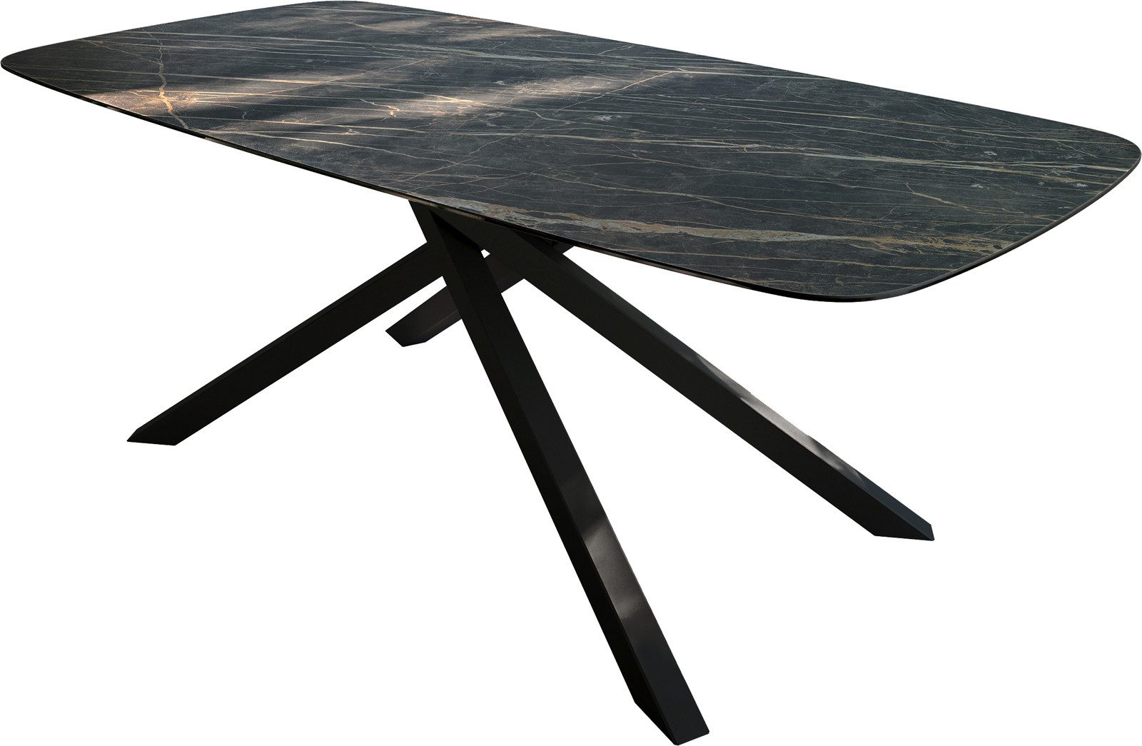 DELIFE Esstisch Edge, Boot 200x100 cm Keramik Laminam® Noir Desir Braun Kreuzgestell Rechtec