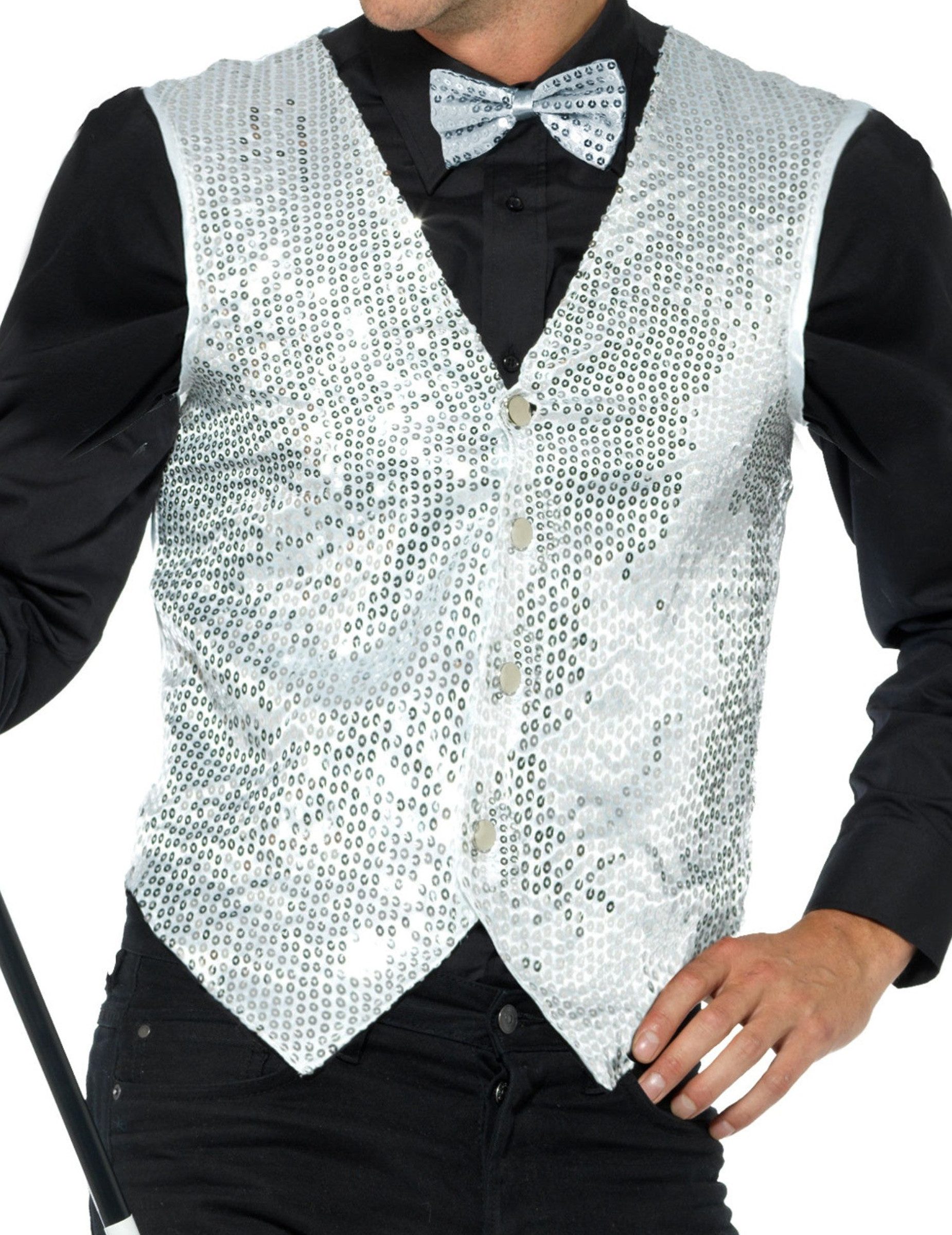 Smiffys Kostüm Disco-Weste Paillettenweste für Herren silber günstig online kaufen