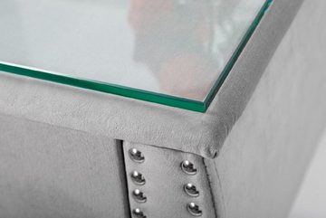 Casa Padrino Nachtkommode Casa Padrino Art Deco Nachttisch mit Schublade und Glasplatte Silbergrau / Silber 47 x 41 x H. 45 cm - Schlafzimmermöbel