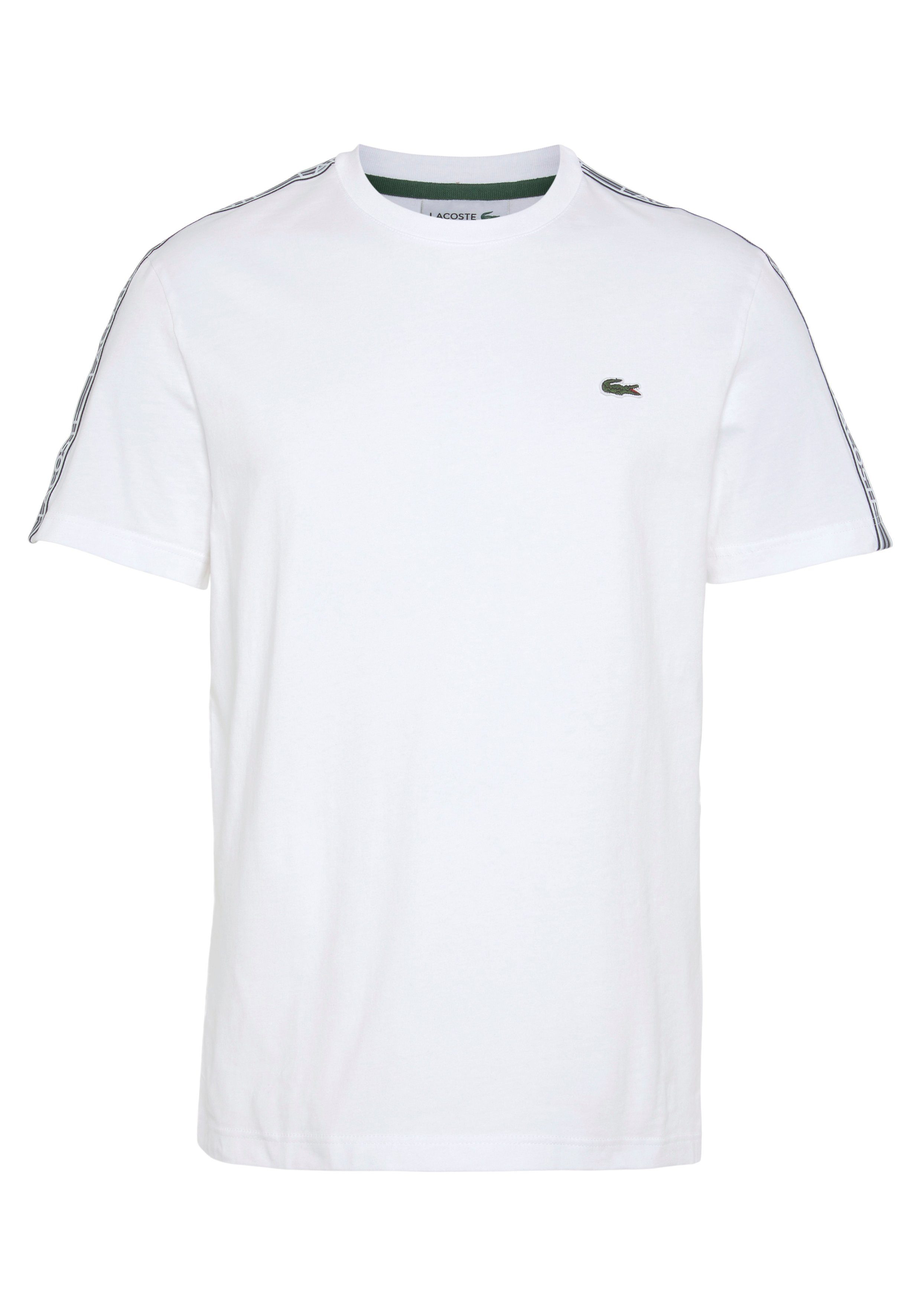 Kontrastband white T-Shirt den an Schultern mit Lacoste beschriftetem