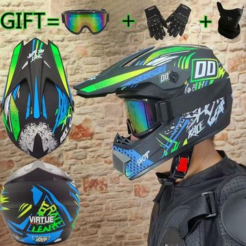 UIGJIOG Motorradhelm Qualitätsservice und lange Motorradtouren, ATV Motorradhelm D.O.T Zertifizierter Helm Mit Brille Handschuhe