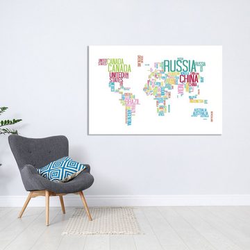 WallSpirit Leinwandbild "Ländernamen Weltkarte" - XXL Wandbild, Leinwandbild geeignet für alle Wohnbereiche