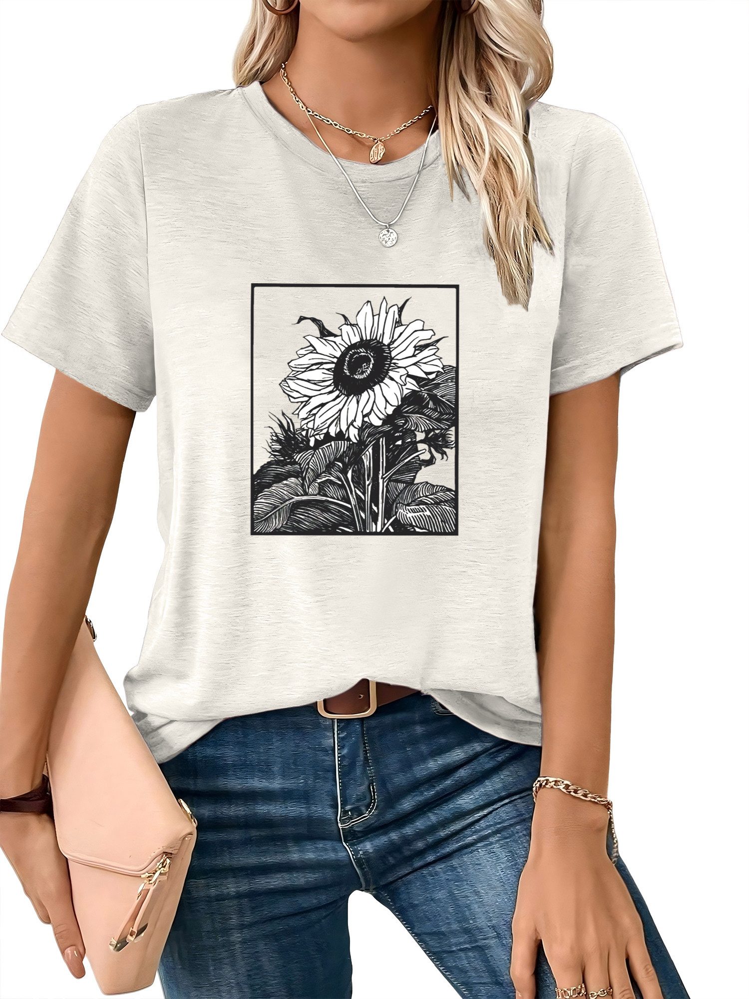 PYL Kurzarmbluse Shirts Damen Casual Sonnenblume günstig online kaufen