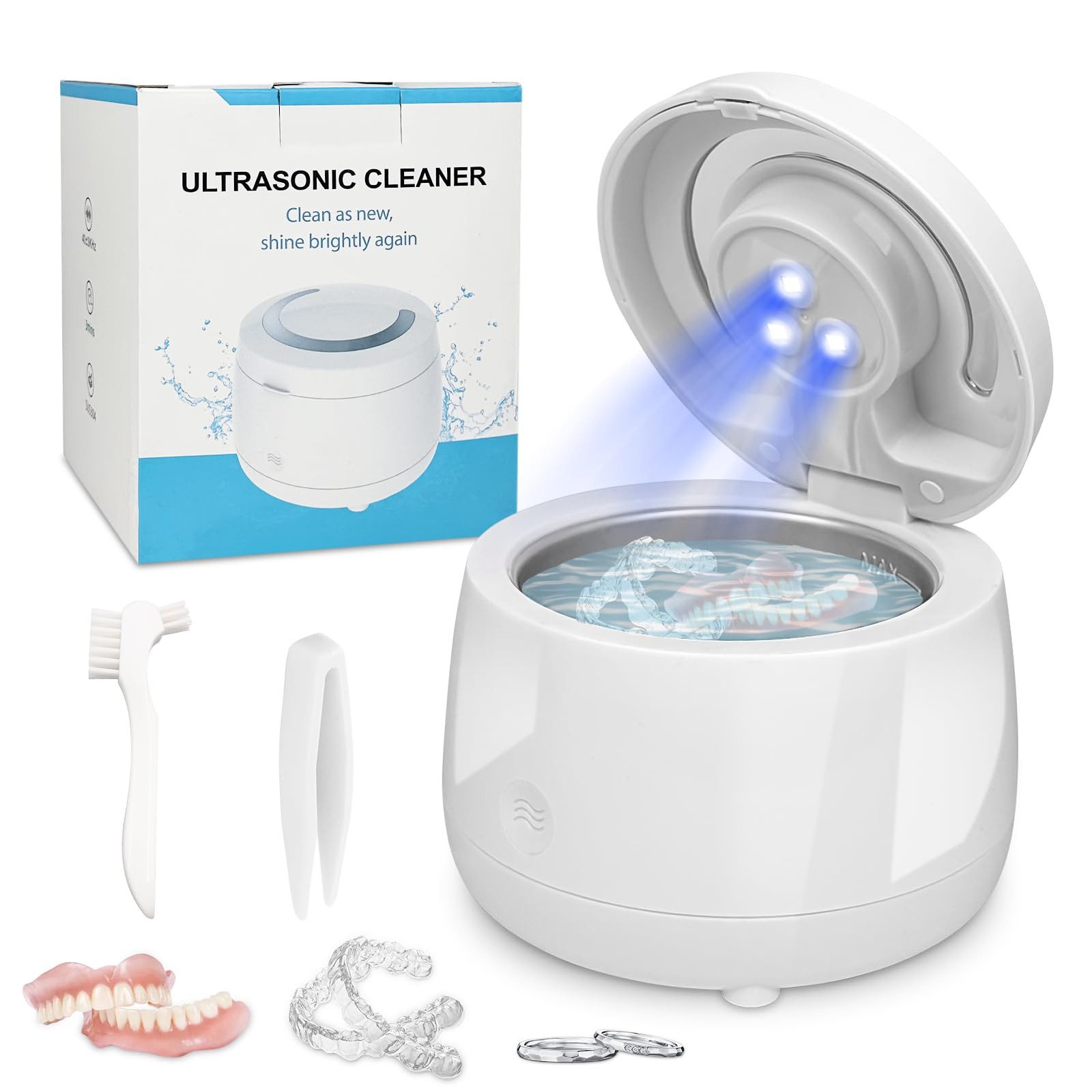 AIBISTAR Ultraschallreiniger Ultraschallreiniger 200 ml 43000 Hz für Zahnersatz & Zahnschiene, 43.000 Hz Ultraschall, Mit 3 UV-Lichtern, Für Zahnersatz