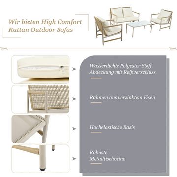 Merax Gartenlounge-Set für 4 Personen mit verzinkten Metallrahmen, (4-tlg., 1 2-Sitzer, 2 Sessel, 1 Couchtisch), Gartenmöbel Set Polyrattan Seil Balkonset Sitzgruppe