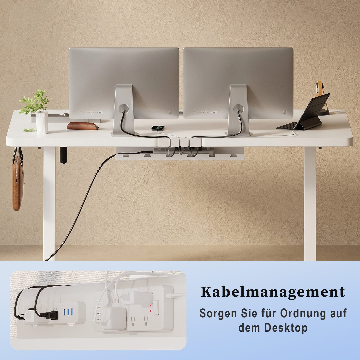 HOMALL Schreibtisch Tisch mit Speicherfunktion und Sitzpausen-Erinnerung, 18 mm dick (Maße 140x70/160x80,6-Tasten-Handsteuerung mit LED-Anzeige,mit Kabelmanagem – Bild 4 von 5