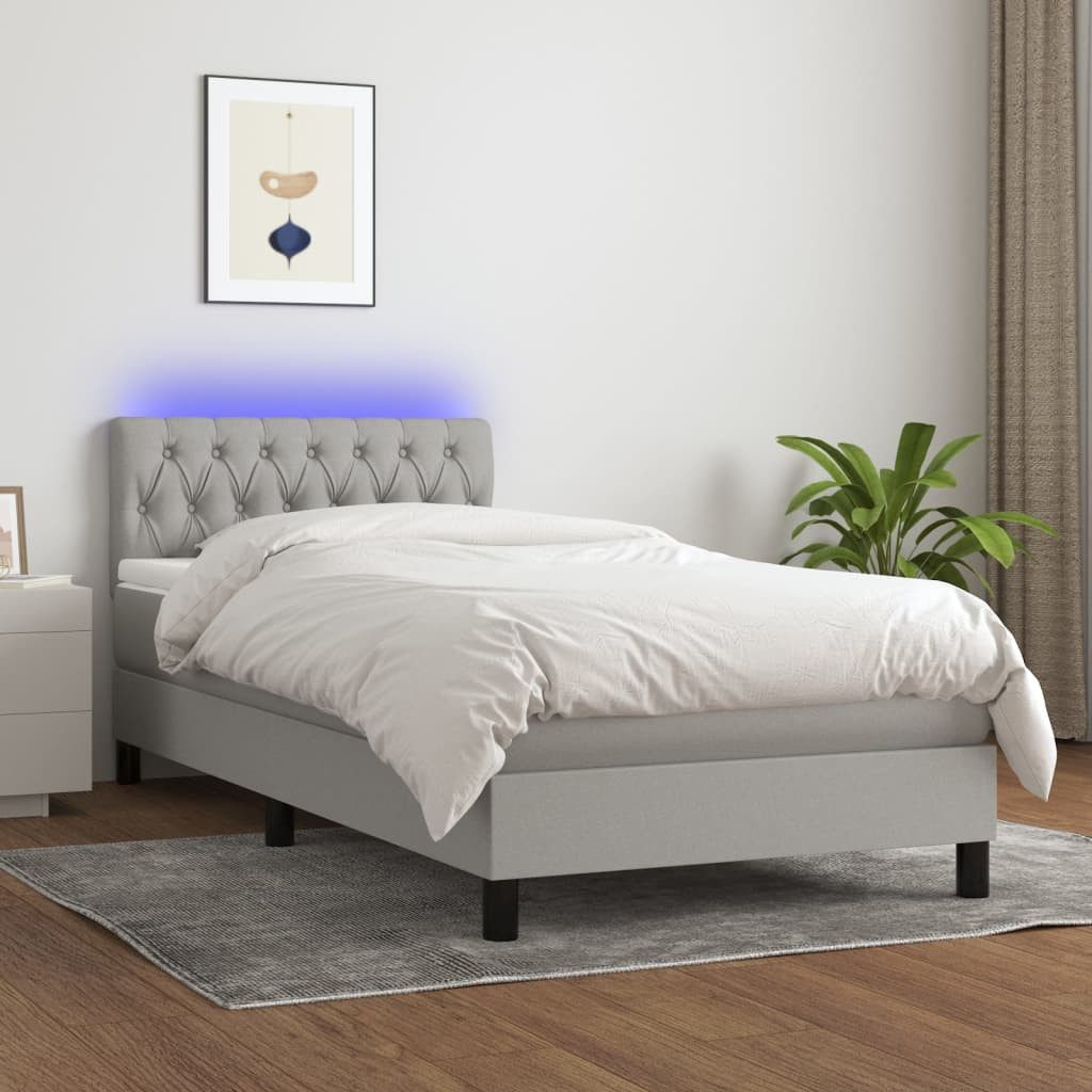 vidaXL Boxspringbett Boxspringbett mit Matratze LED Hellgrau 90x200 cm Stof günstig online kaufen