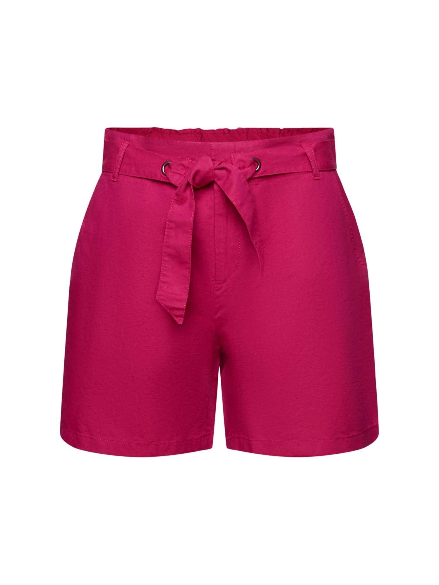 Esprit Shorts Shorts mit PINK (1-tlg) Baumwoll-Leinenmix DARK Bindegürtel